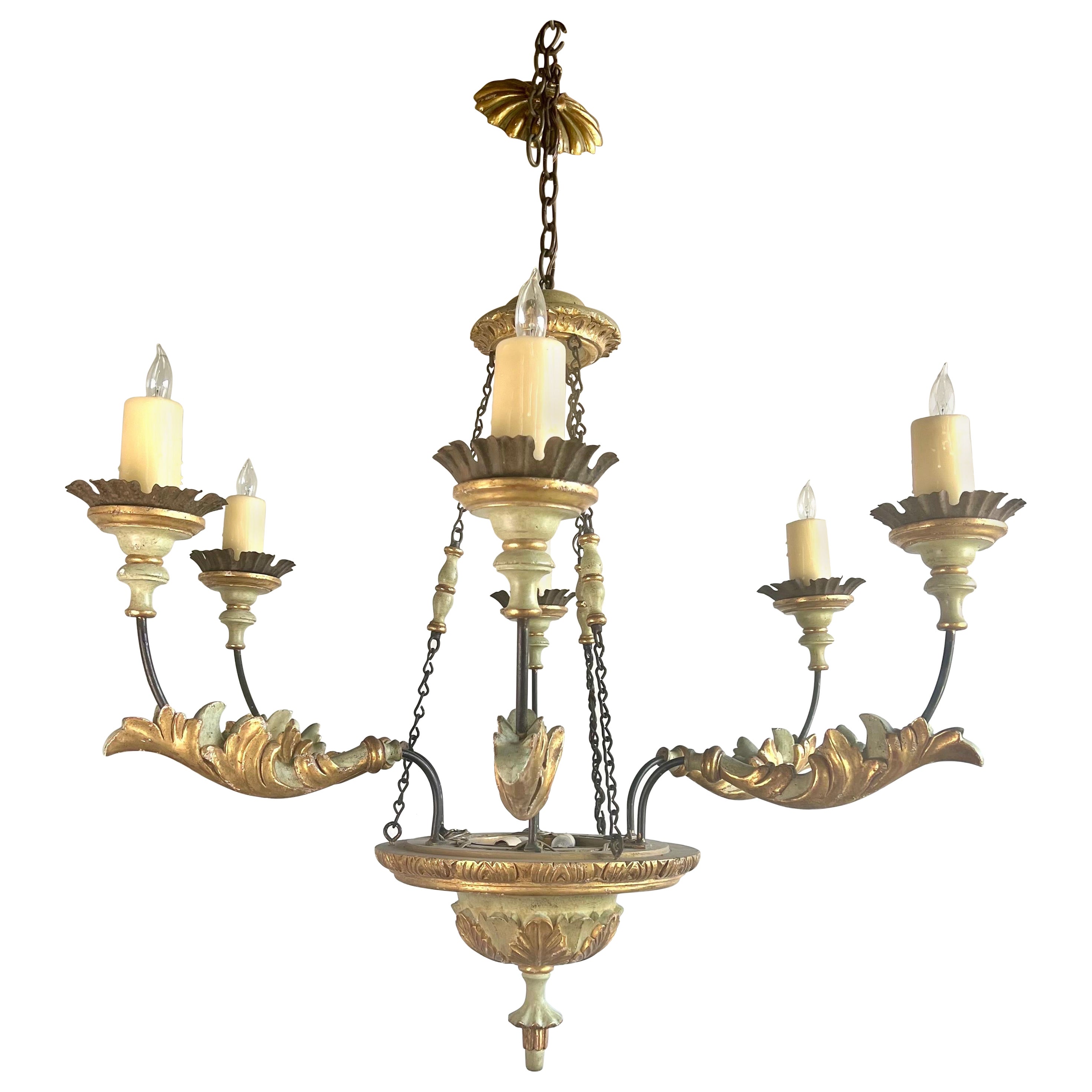 Lustre italien peint et doré à six lumières