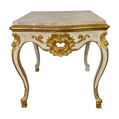 Italian Painted 
Parcel Gilt Table w/ Marble Top