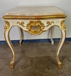 Italian Painted 
Parcel Gilt Table w/ Marble Top