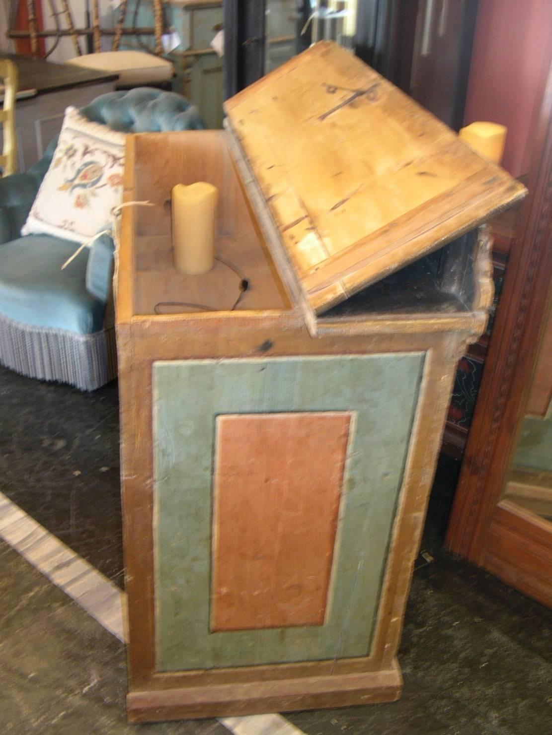 19th Century Italian XIX Painted Pine Counter with Inner Chamber and Original Hardware