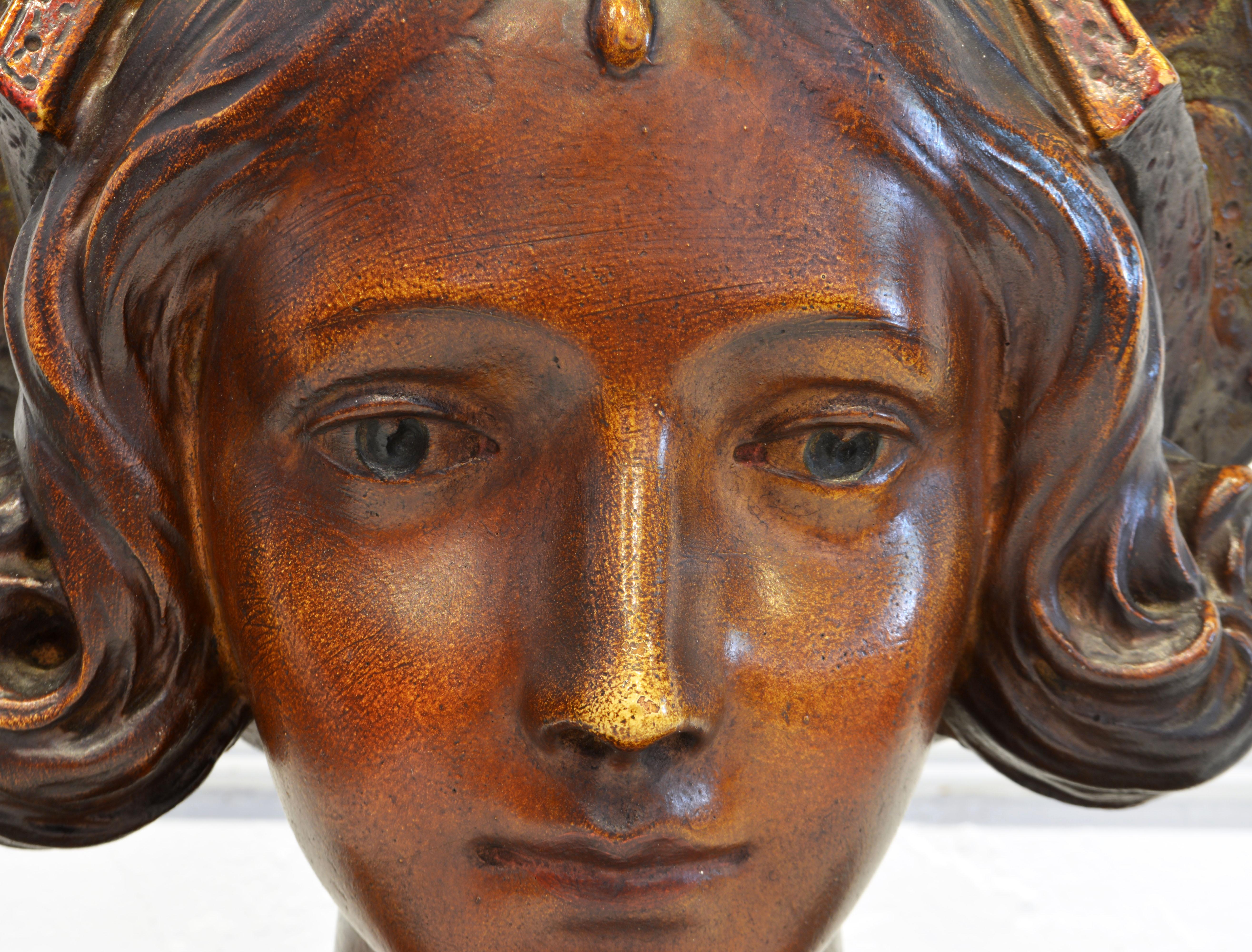 Italian Painted Plaster Bust of a Renaissance Queen in Bejeweled Costume C. 1880 2