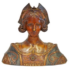 Italian Painted Plaster Bust of a Renaissance Queen in Bejeweled Costume C. 1880