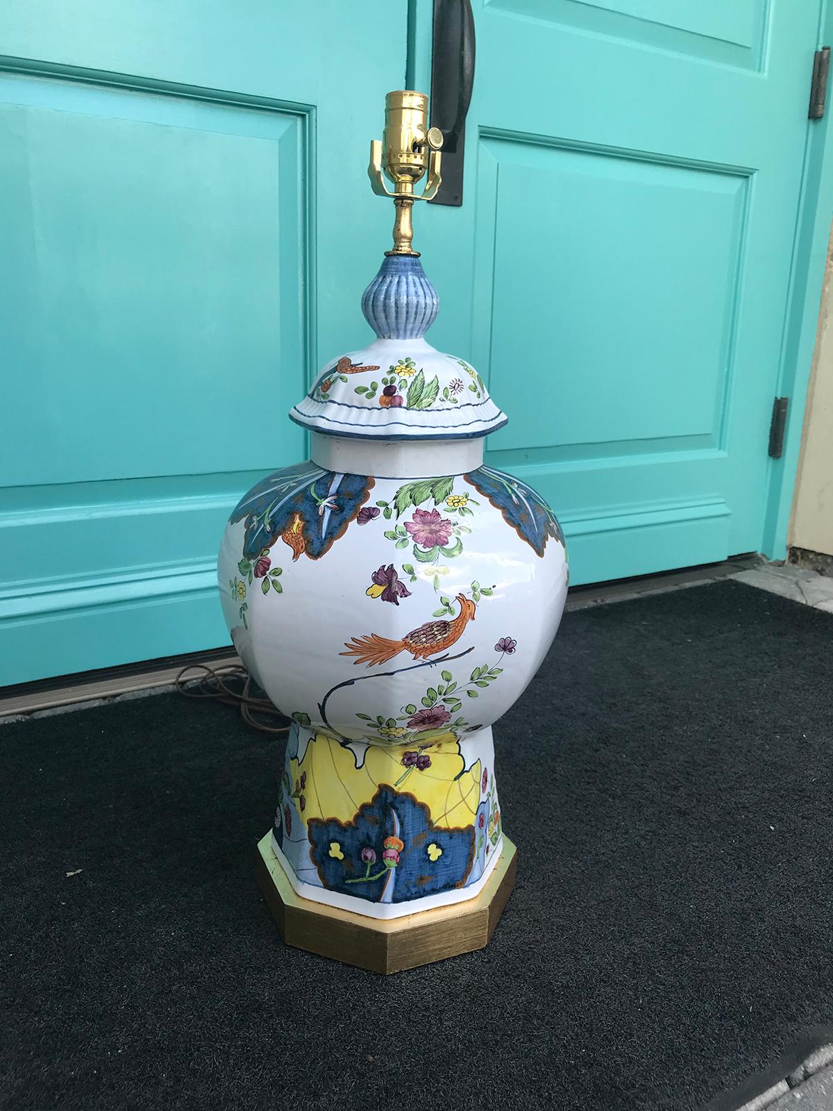 Italian Painted Porcelain Lamp, circa 1970s-1980s In Good Condition In Atlanta, GA