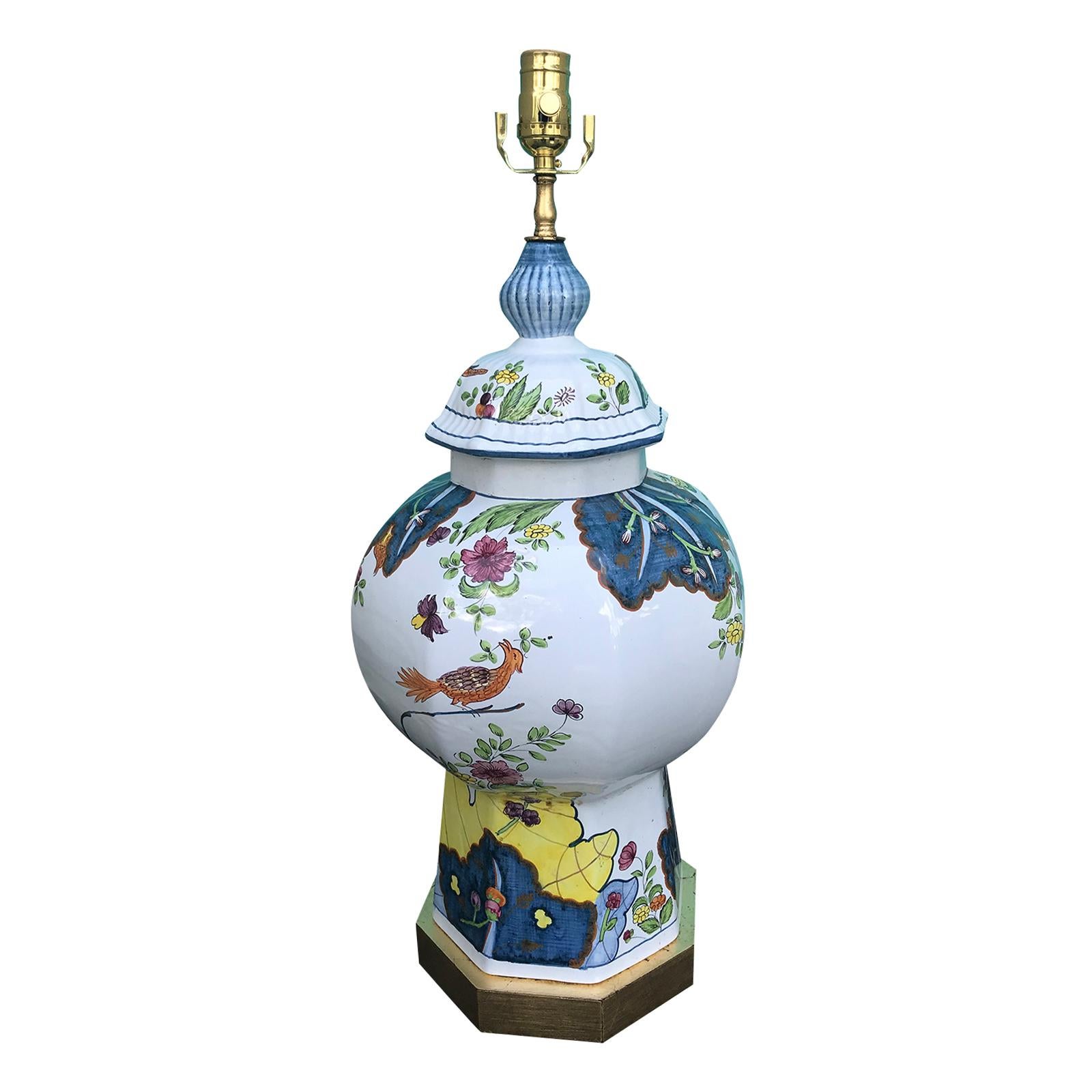 Italian Painted Porcelain Lamp, circa 1970s-1980s