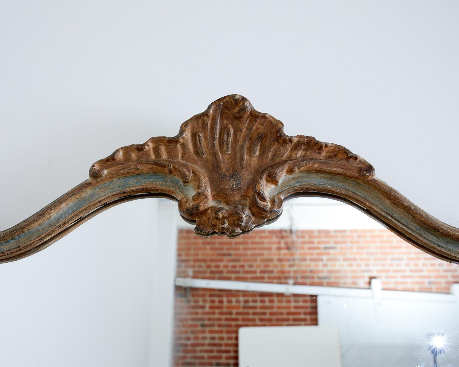 Italian Painted Rococo Style Shield Shaped Mirror In Good Condition In Rio Vista, CA