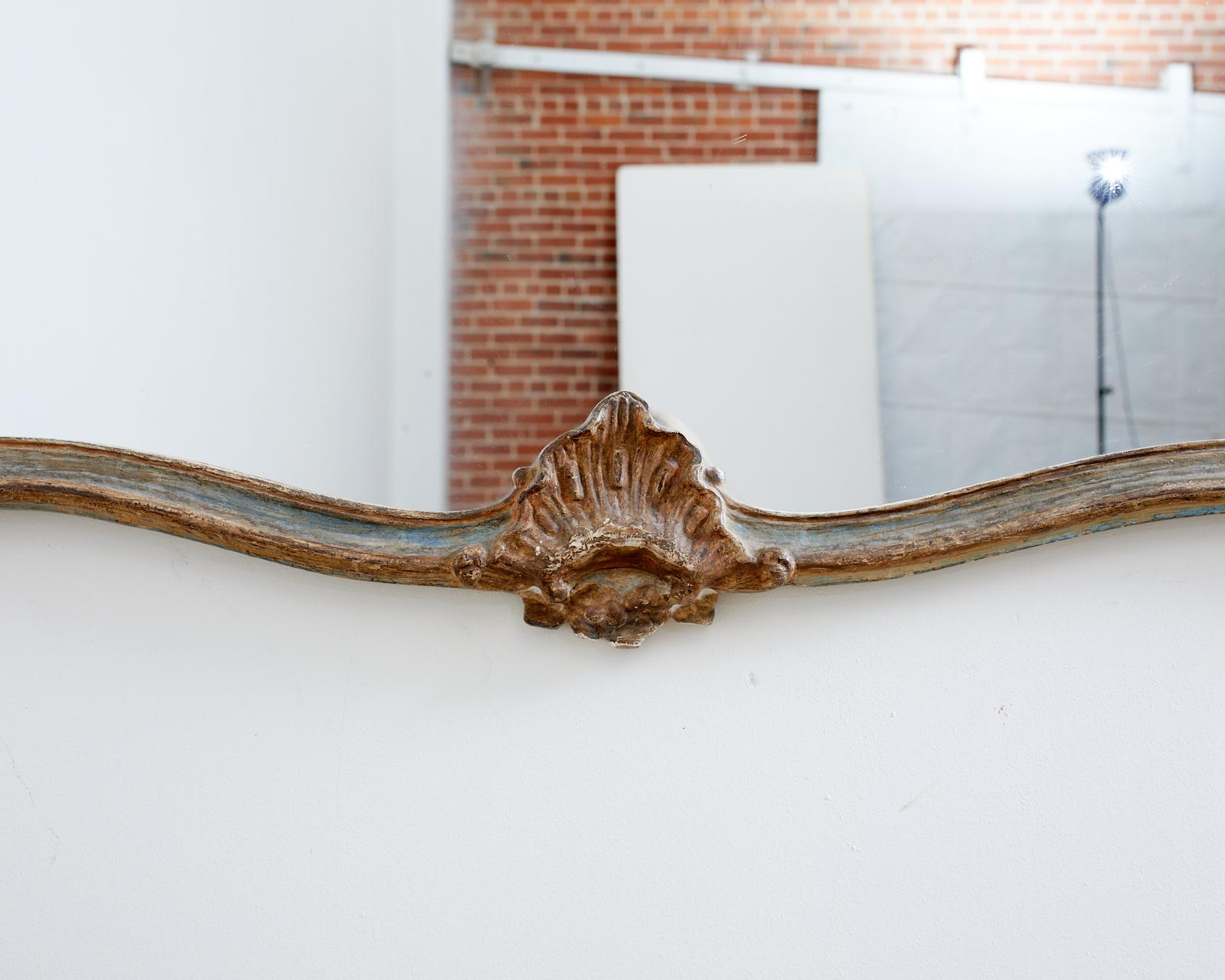Wood Italian Painted Rococo Style Shield Shaped Mirror