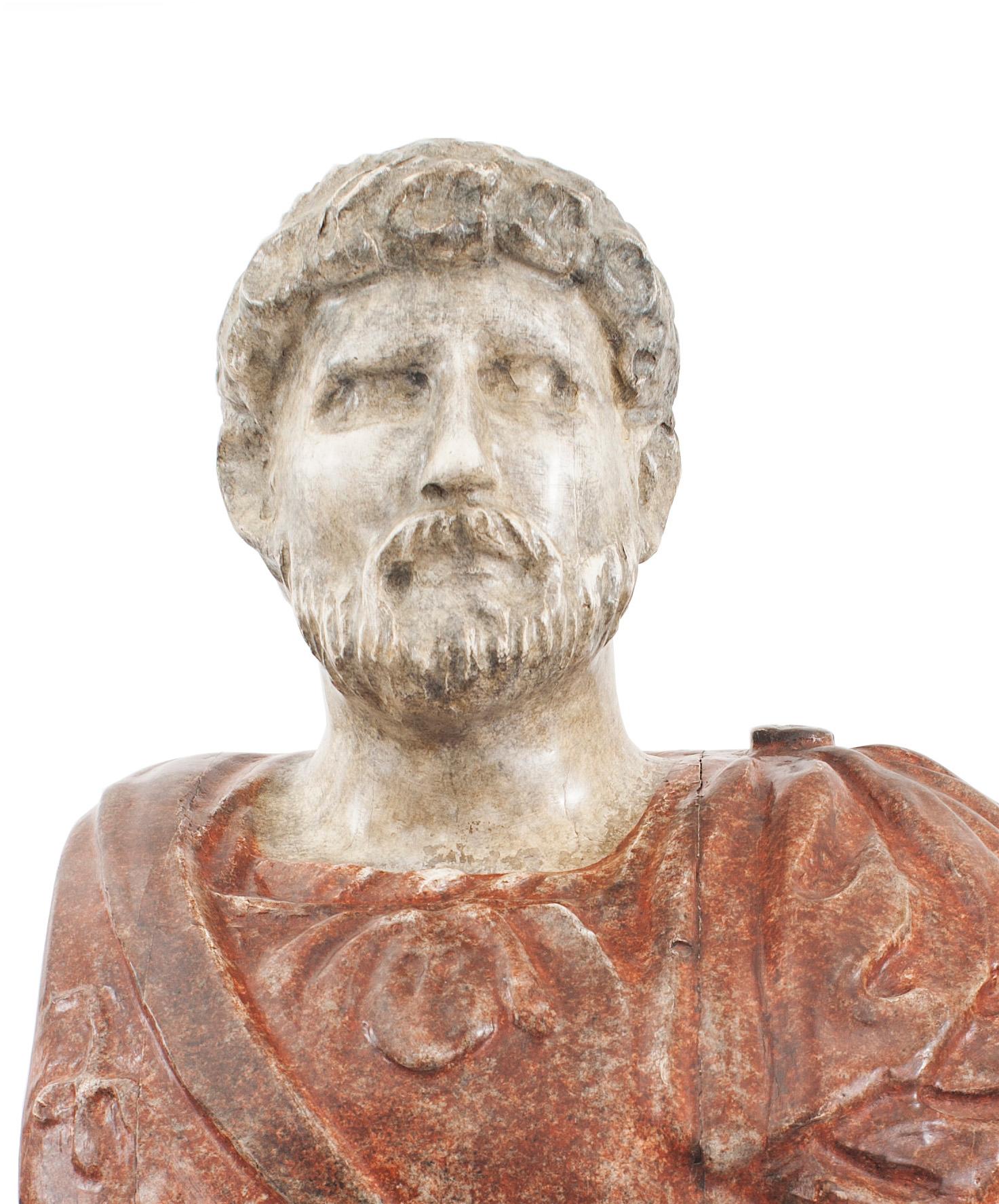 Neoclassical Italian Painted Roman Emperor Bust For Sale