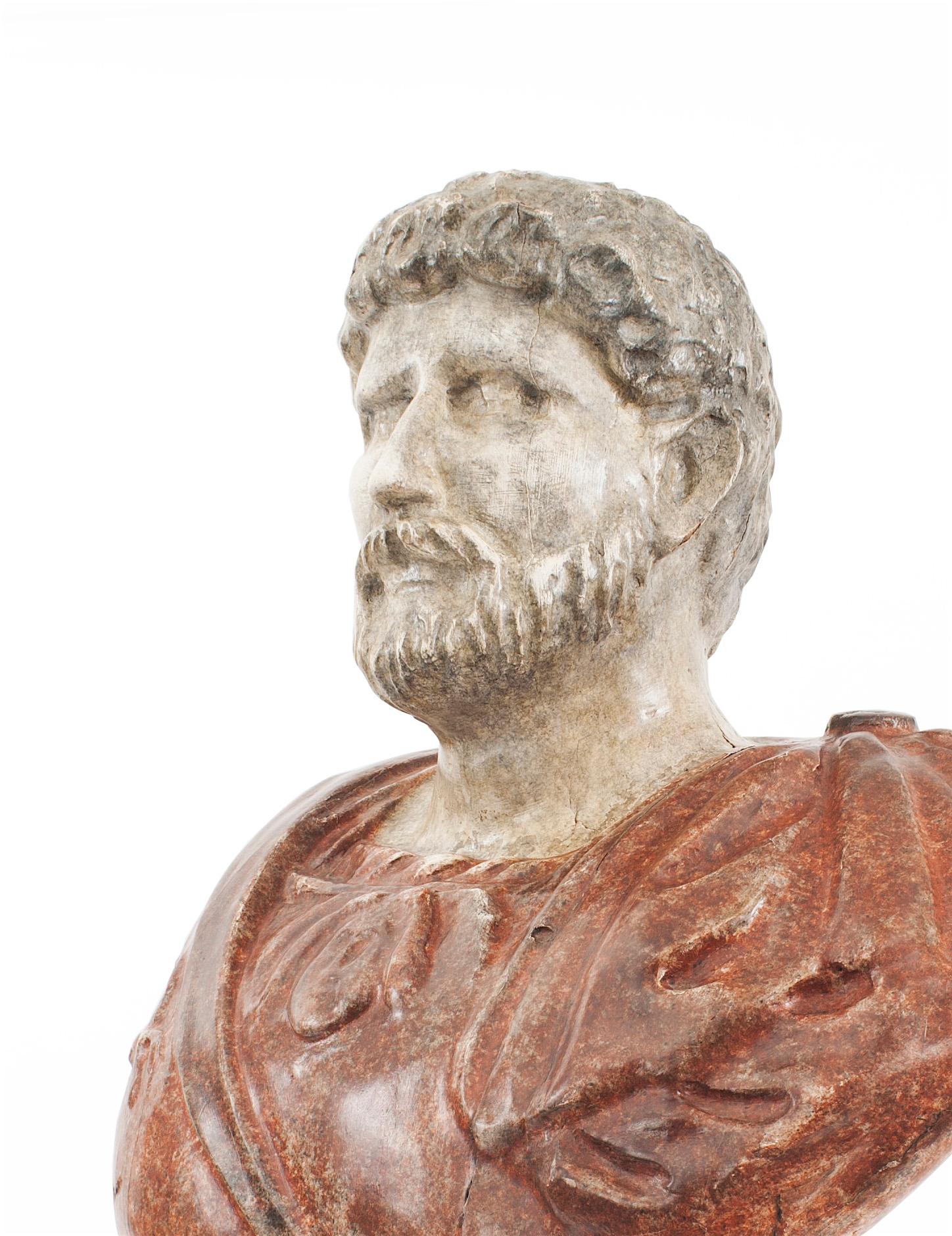 Italian Painted Roman Emperor Bust In Good Condition For Sale In New York, NY