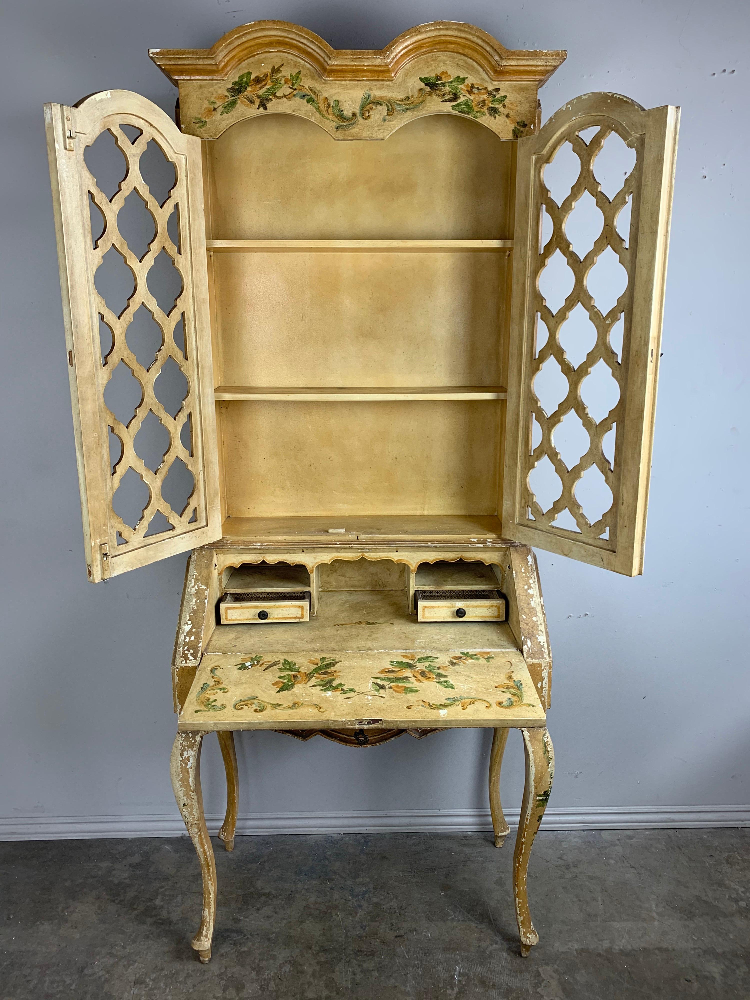 Italian Painted Secretary Desk In Distressed Condition In Los Angeles, CA