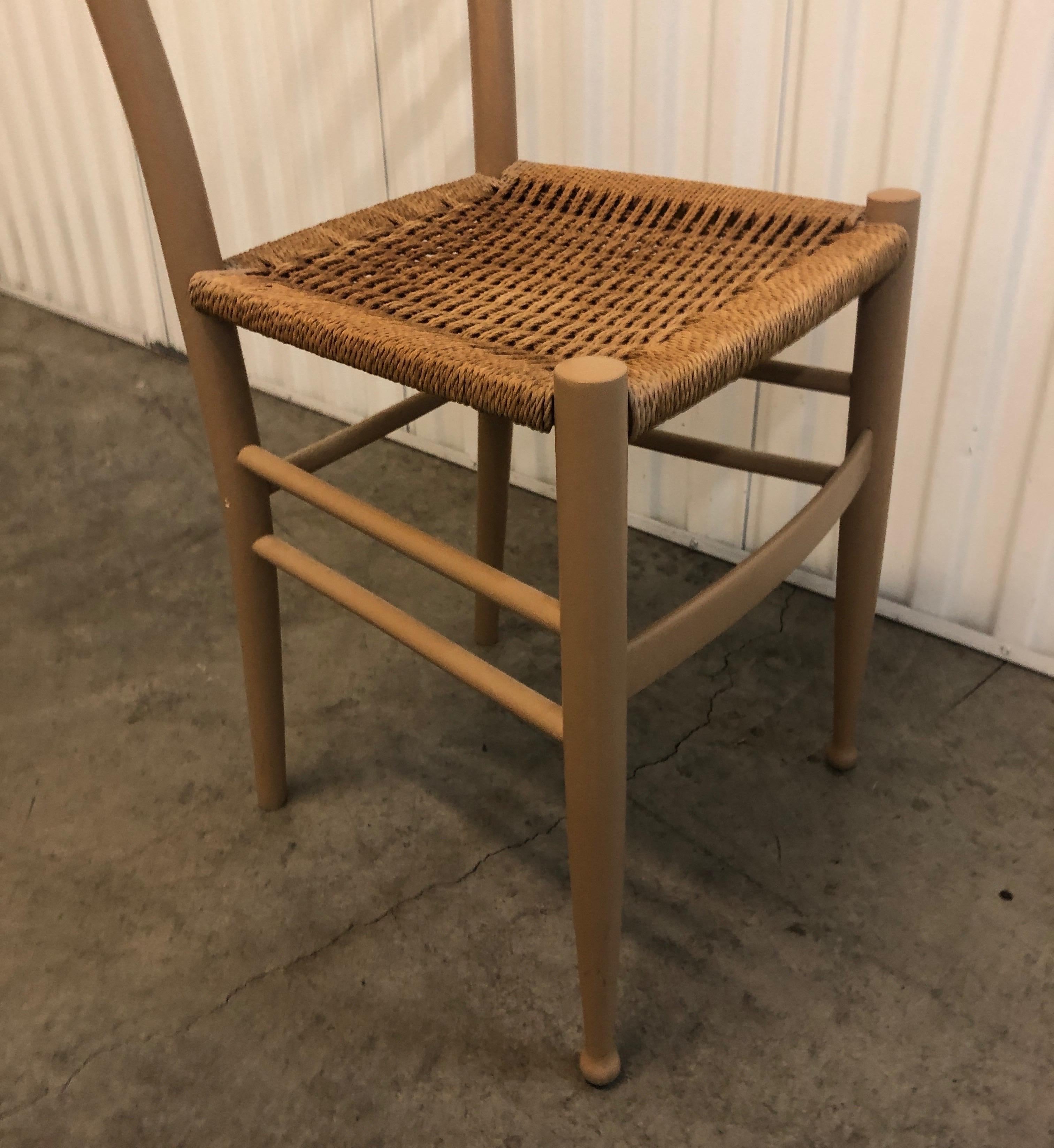 Mid-Century Modern Italian Painted Side Chair with Woven Seat and Ladder Back