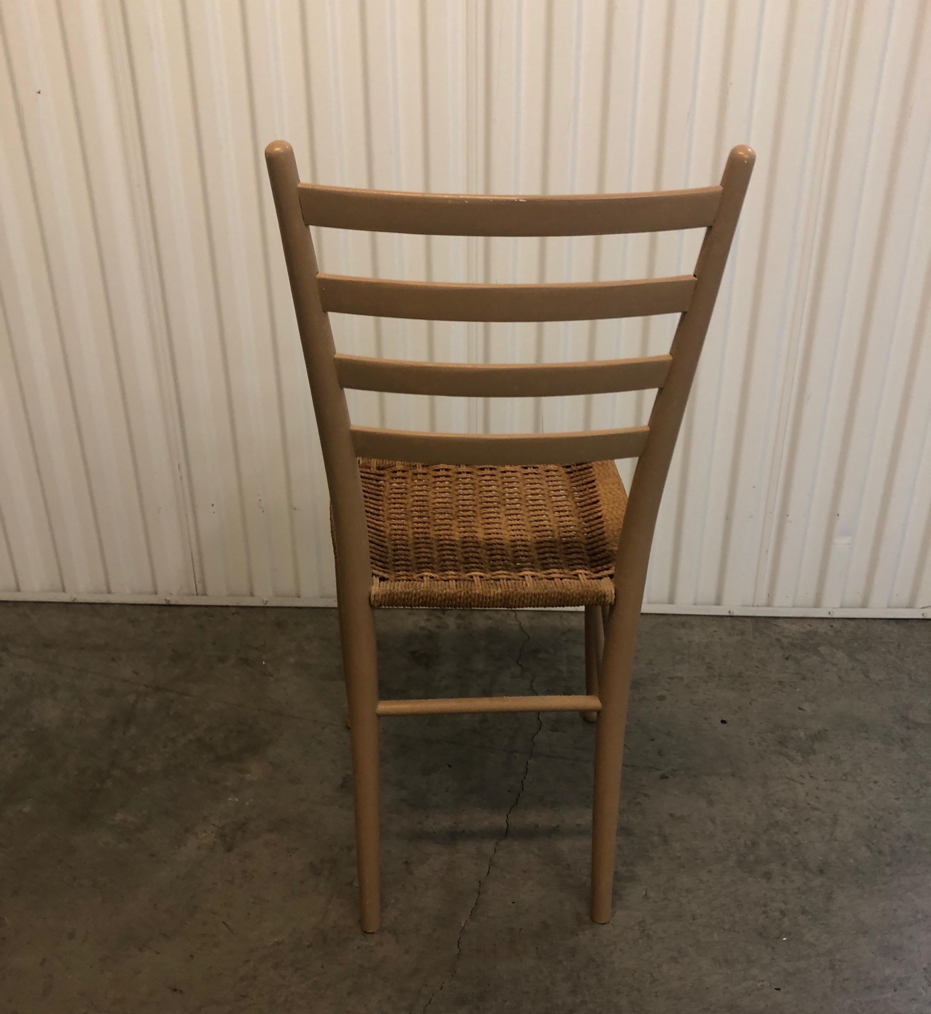Hand-Crafted Italian Painted Side Chair with Woven Seat and Ladder Back