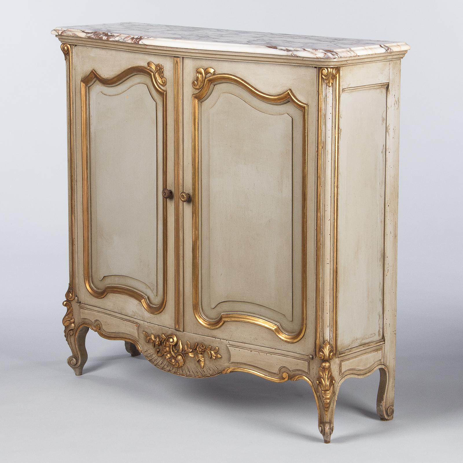 Italian Painted Sideboard with Marble Top in Louis XV Style, 1950s 4