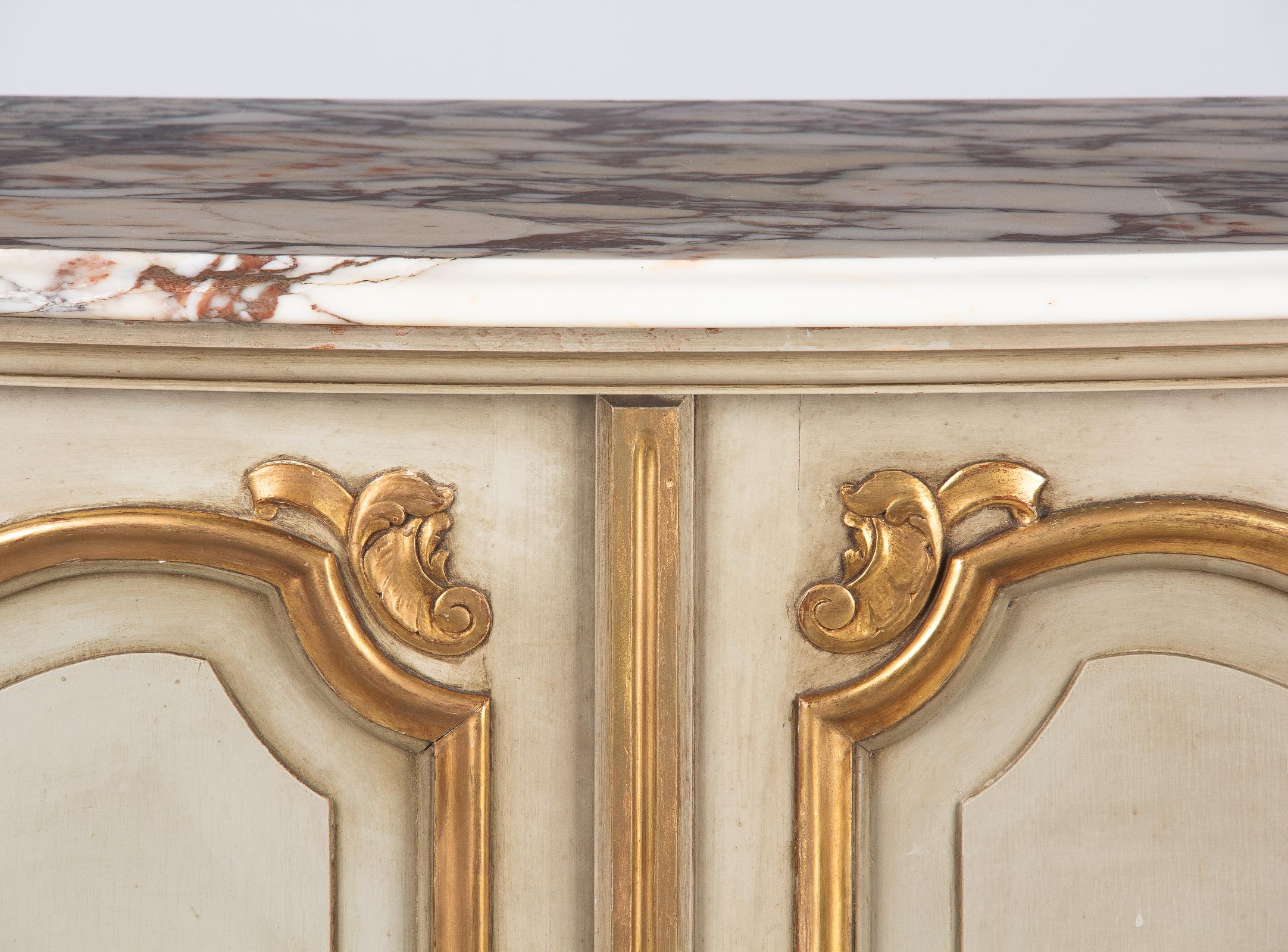 Italian Painted Sideboard with Marble Top in Louis XV Style, 1950s 9