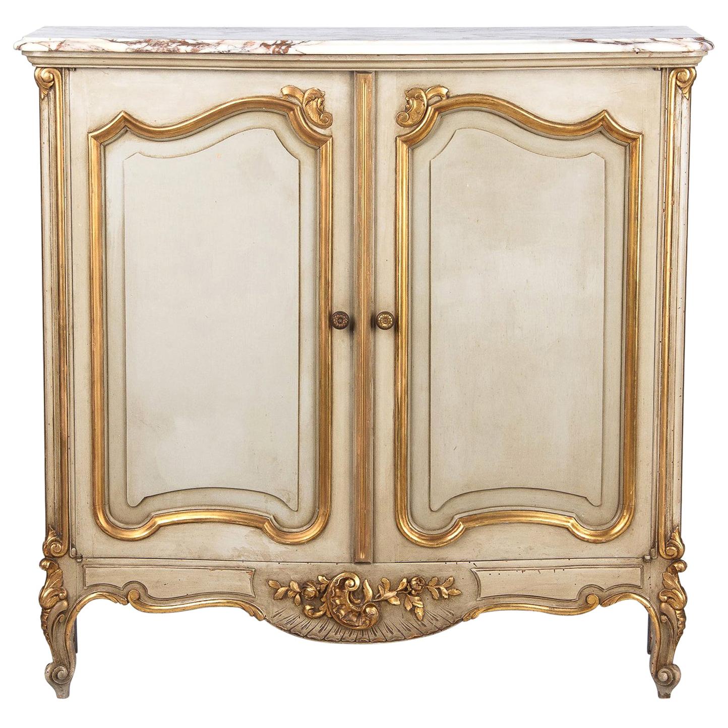 Italian Painted Sideboard with Marble Top in Louis XV Style, 1950s