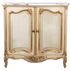 Vintage Italian Painted Sideboard with Marble Top in Louis XV Style, 1950s