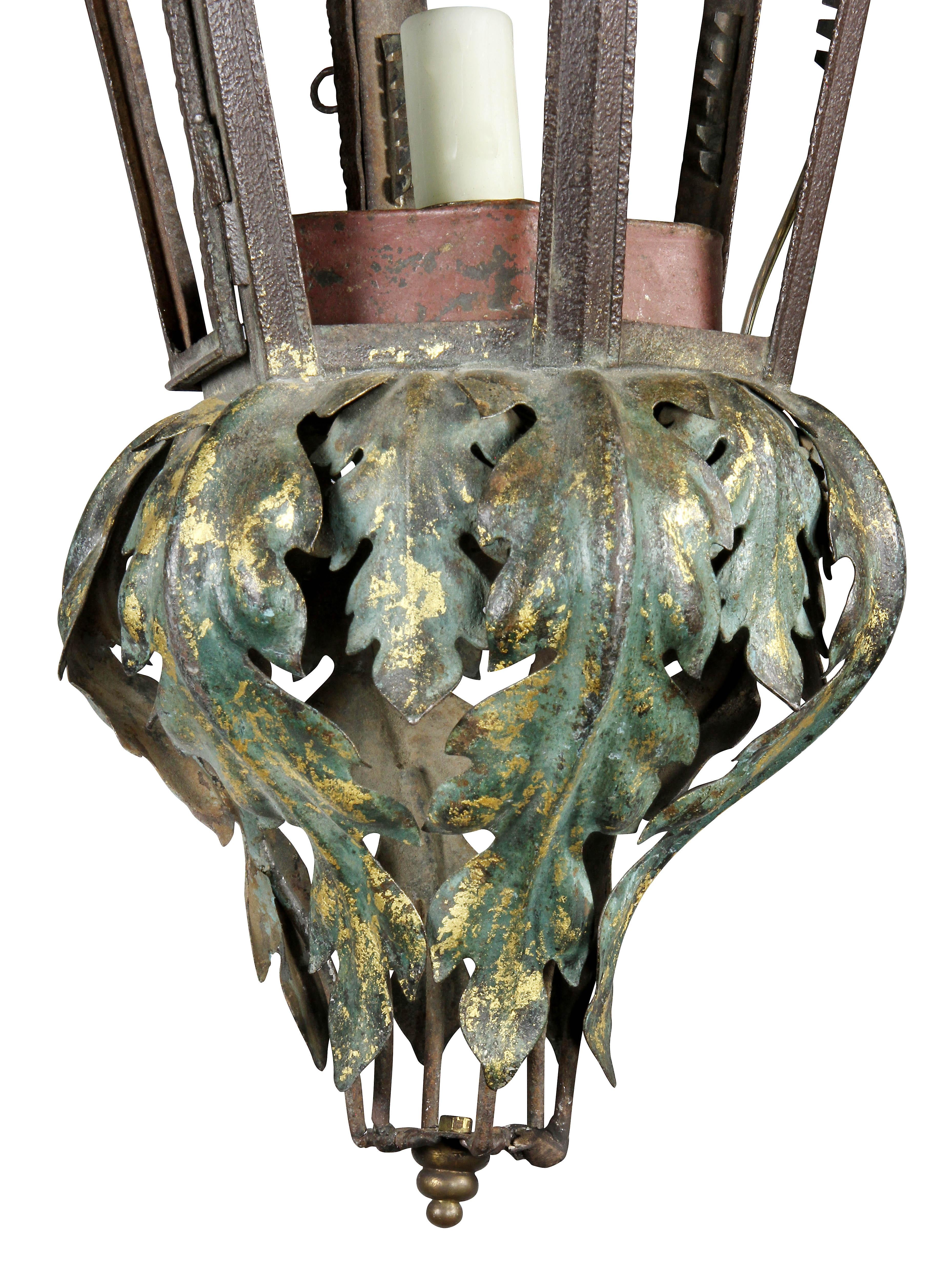 18th Century Italian Painted Tole Hall Lantern For Sale