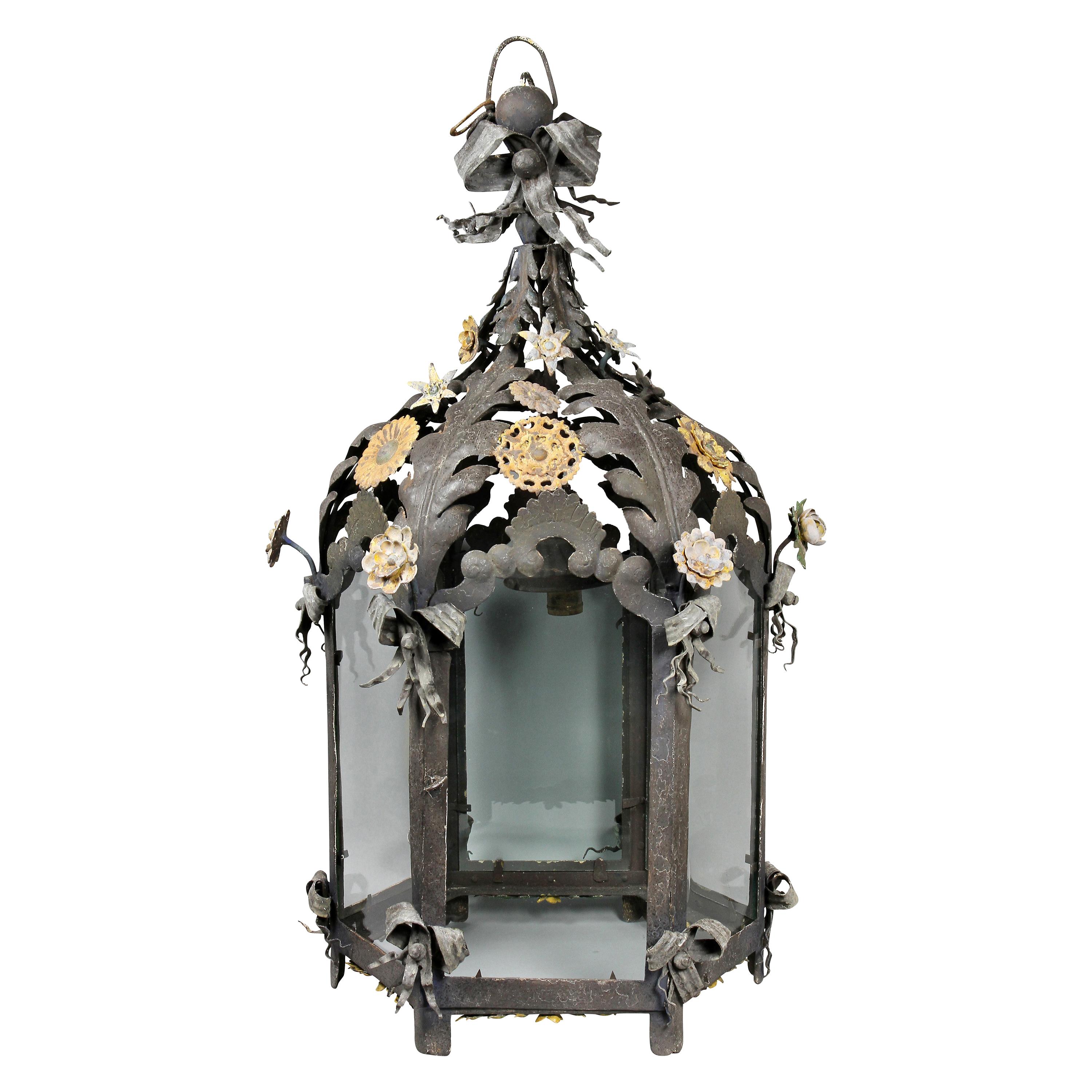 Italian Painted Tole Hanging Lantern For Sale