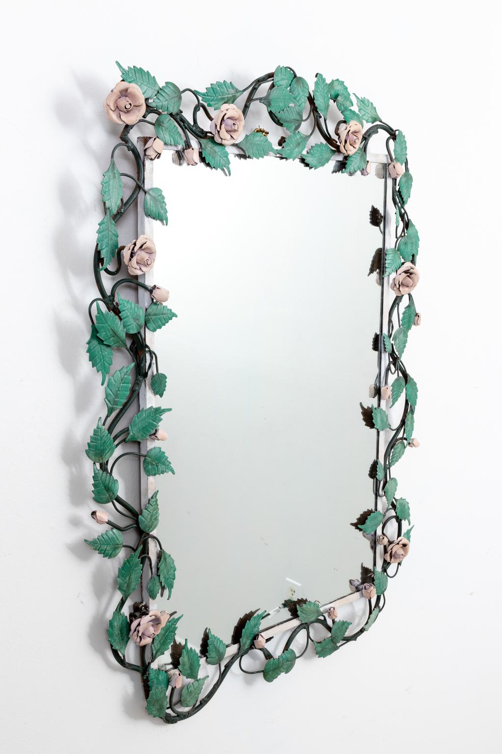 Italian Painted Tole Rose Vine Mirror 2