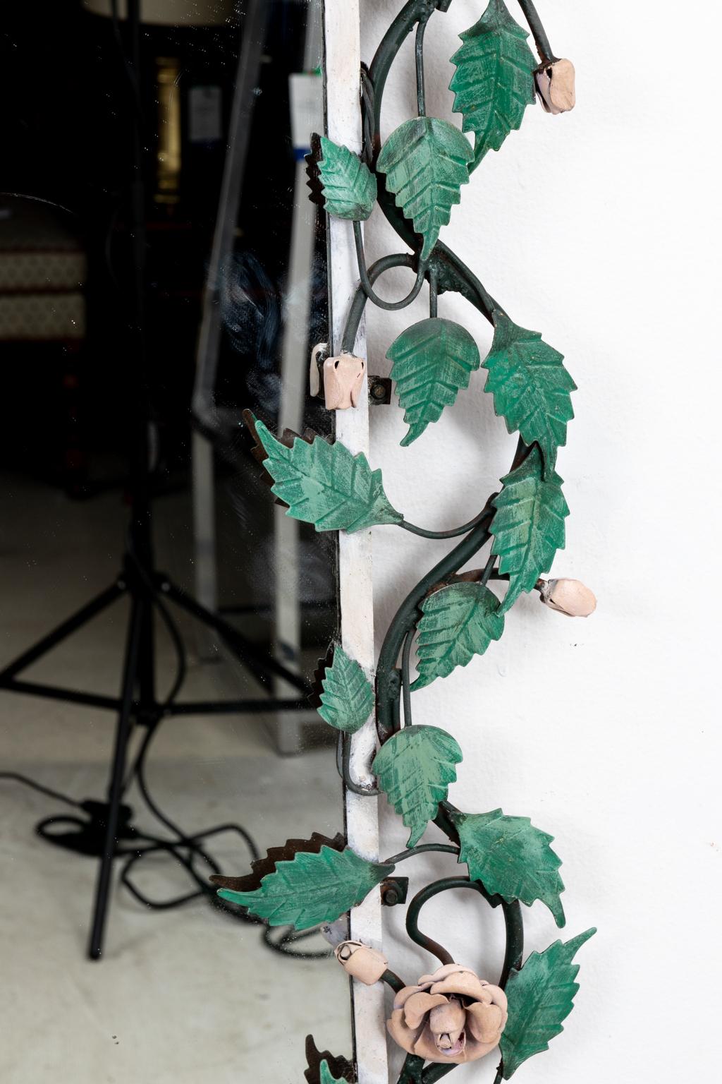 Hollywood Regency Italian Painted Tole Rose Vine Mirror