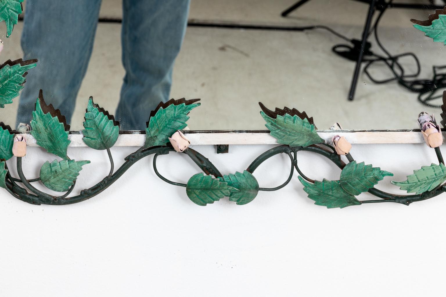Italian Painted Tole Rose Vine Mirror In Good Condition In Stamford, CT