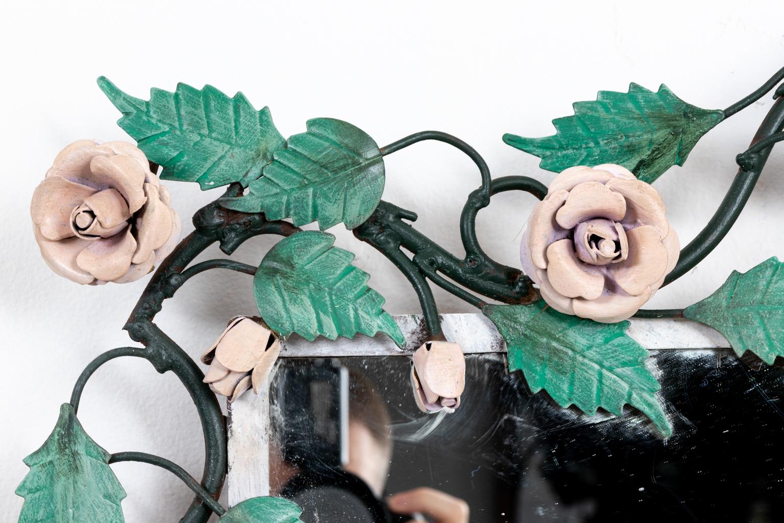 20th Century Italian Painted Tole Rose Vine Mirror