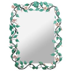 Italian Painted Tole Rose Vine Mirror