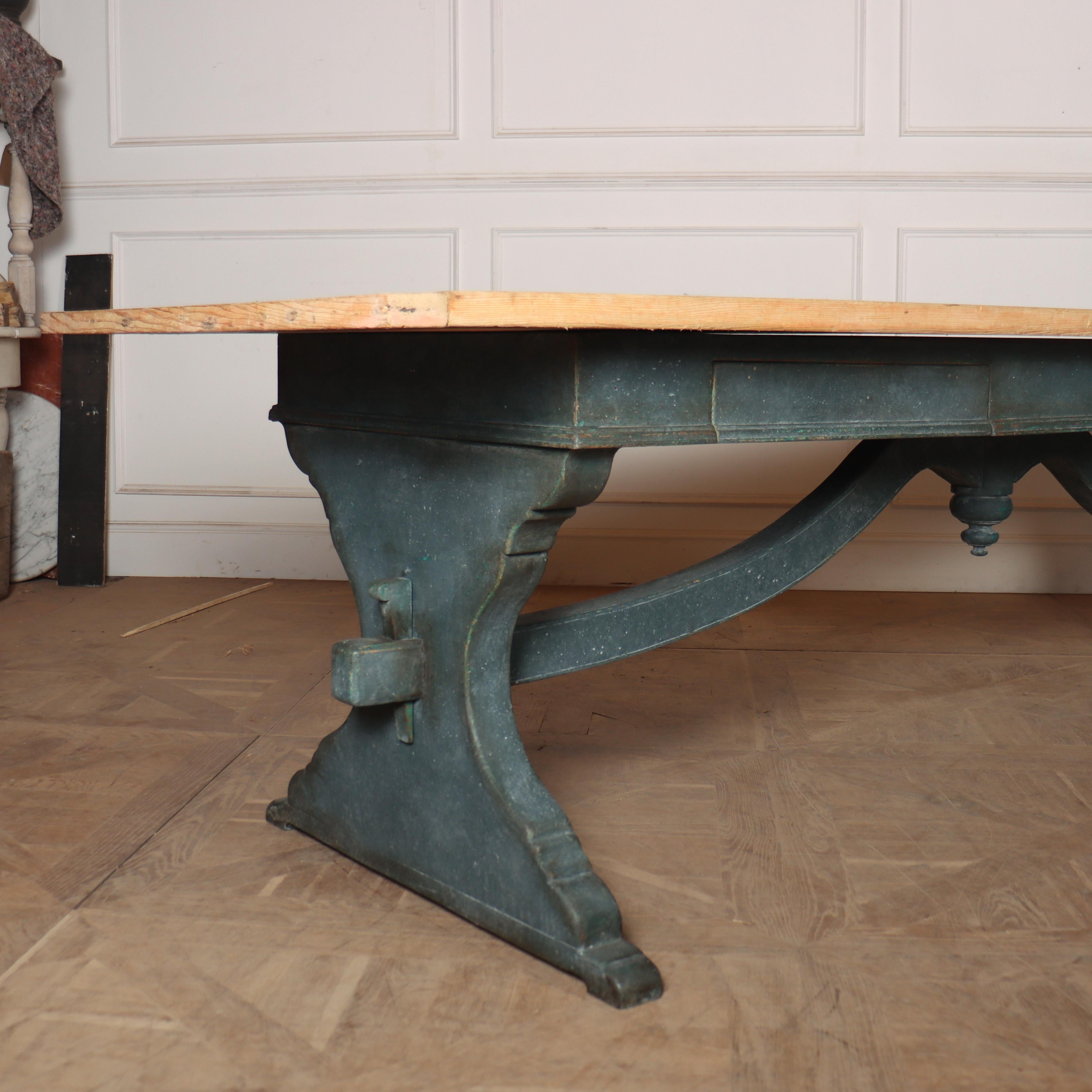 Early 19th C Italian painted trestle table with a scrubbed pine top and a pretty shaped stretcher. 1840.

Reference: 8303

Dimensions
115 inches (292 cms) Wide
37 inches (94 cms) Deep
30 inches (76 cms) High