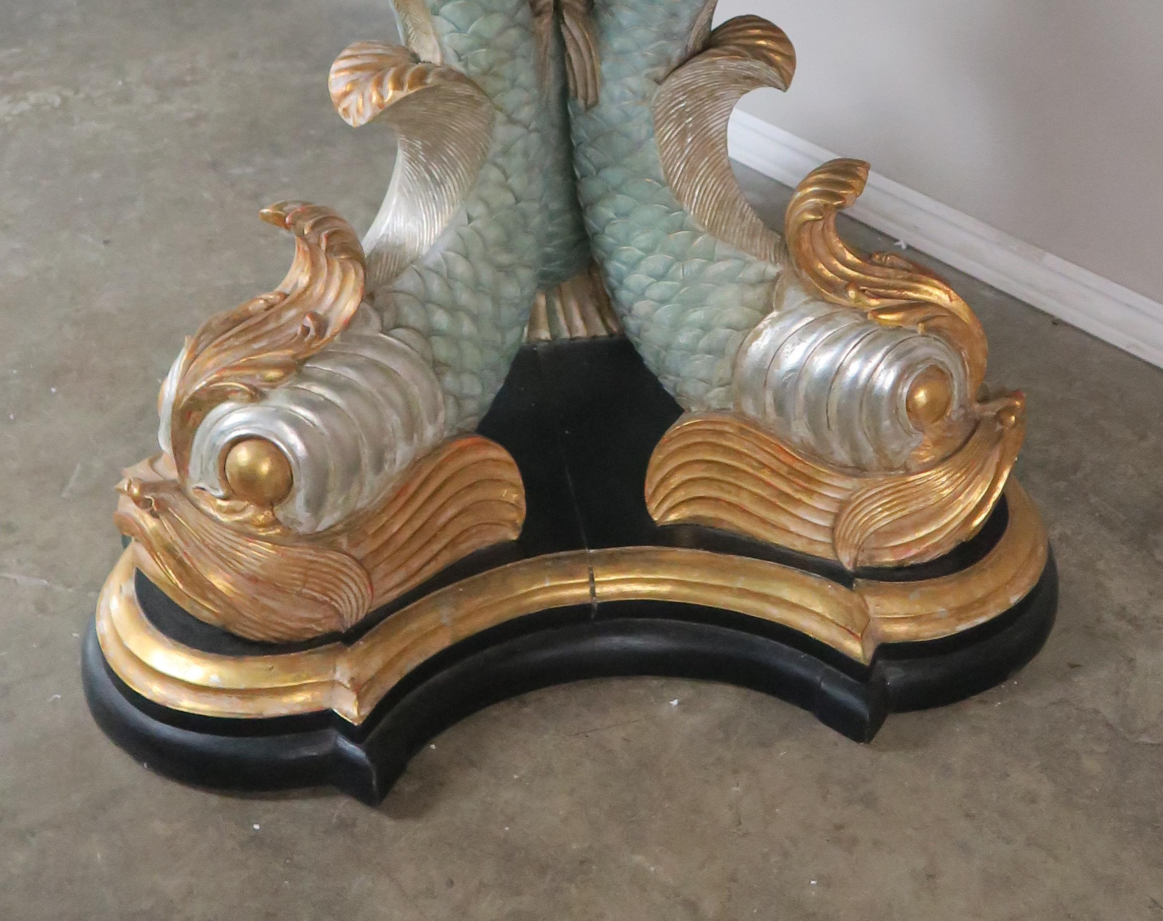 Italian Painted Tripod Dolphin Base Table with Marble Top 5