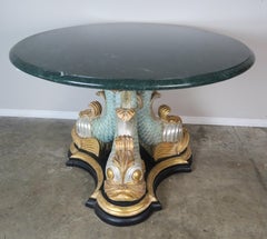 Italian Painted Tripod Dolphin Base Table with Marble Top
