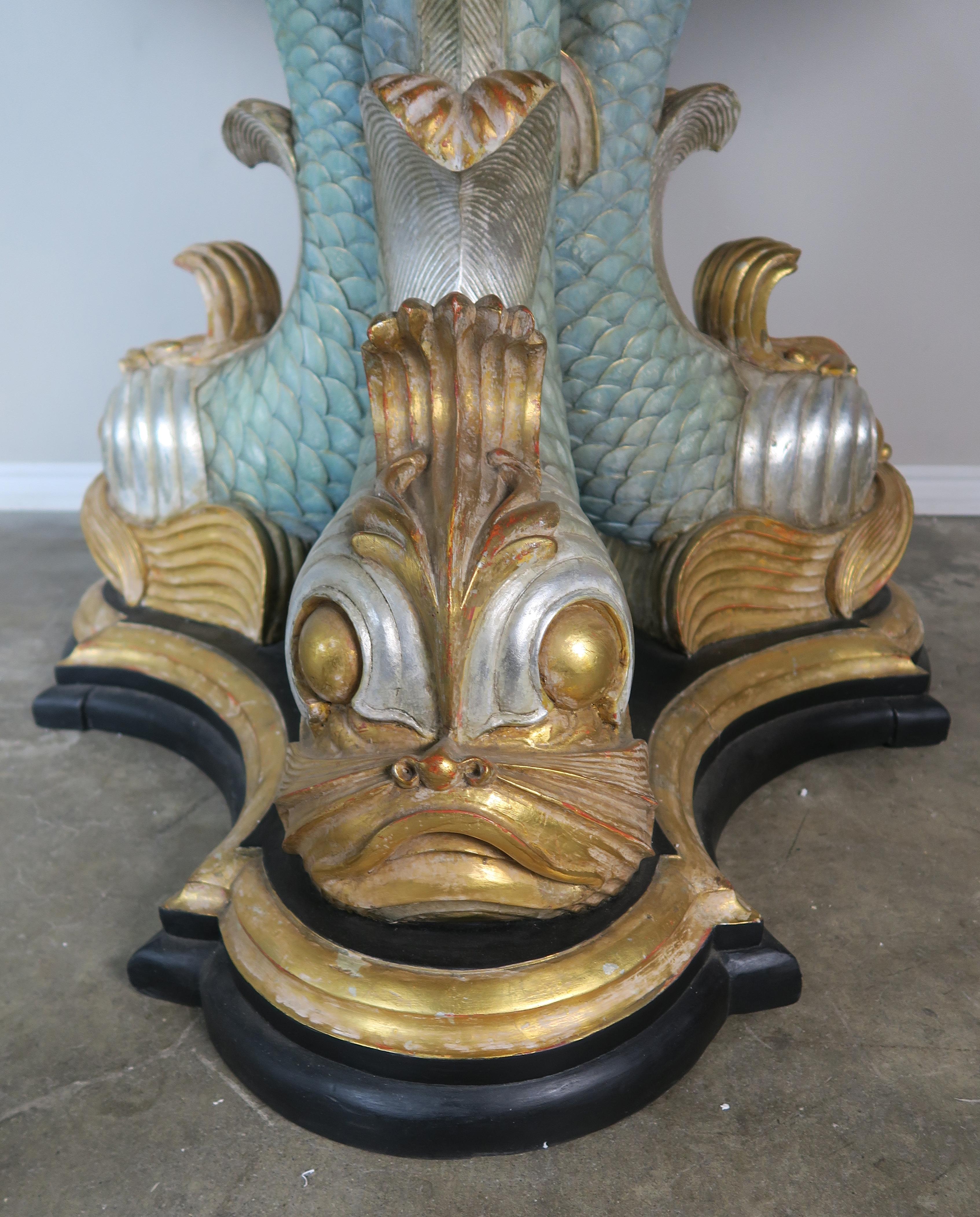 20th Century Italian Painted Tripod Dolphin Base Table with Marble Top