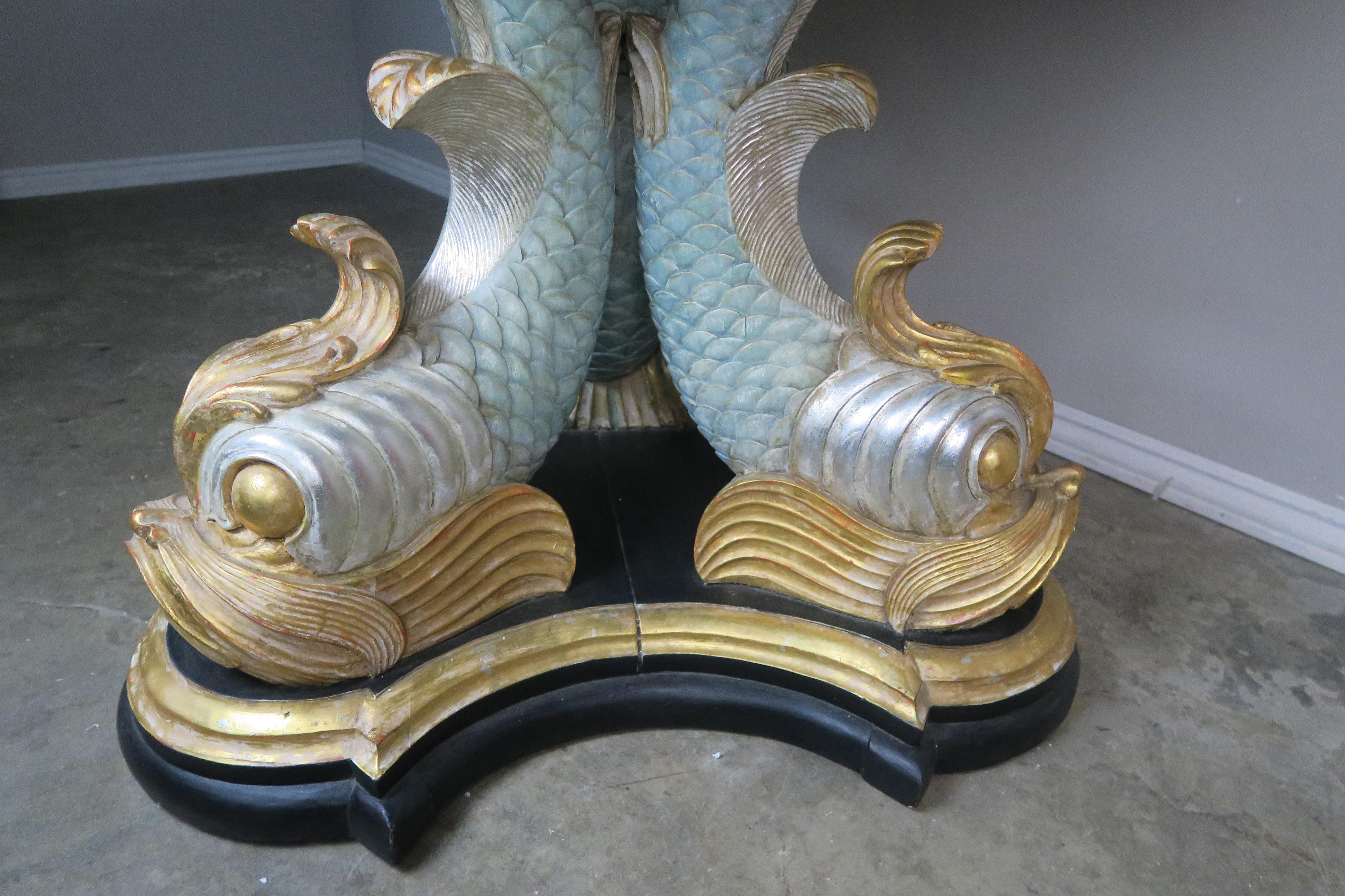 Italian Painted Tripod Dolphin Base Table with Marble Top 1