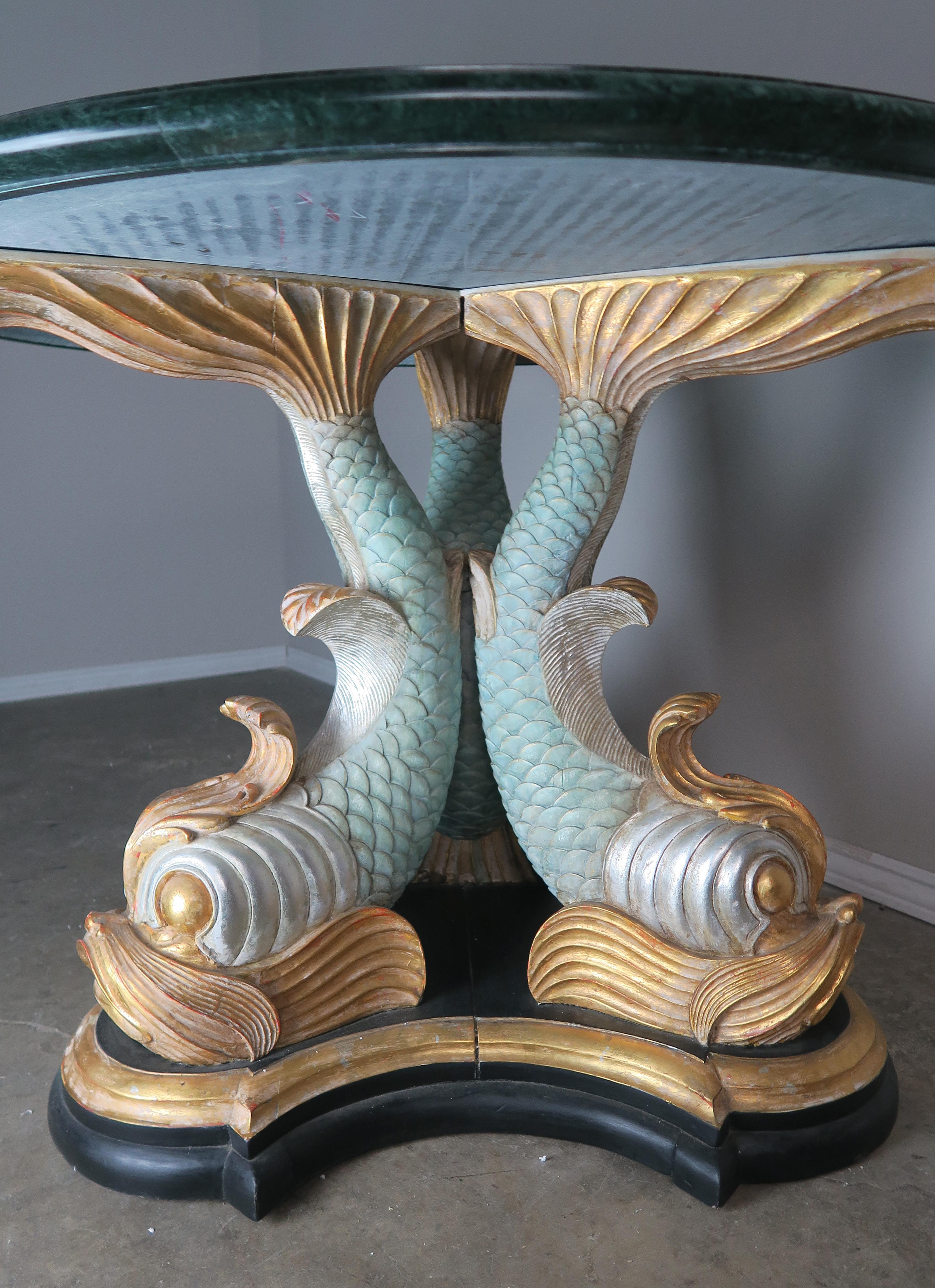 Italian Painted Tripod Dolphin Base Table with Marble Top 2