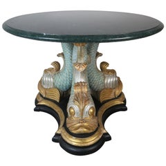 Italian Painted Tripod Dolphin Base Table with Marble Top