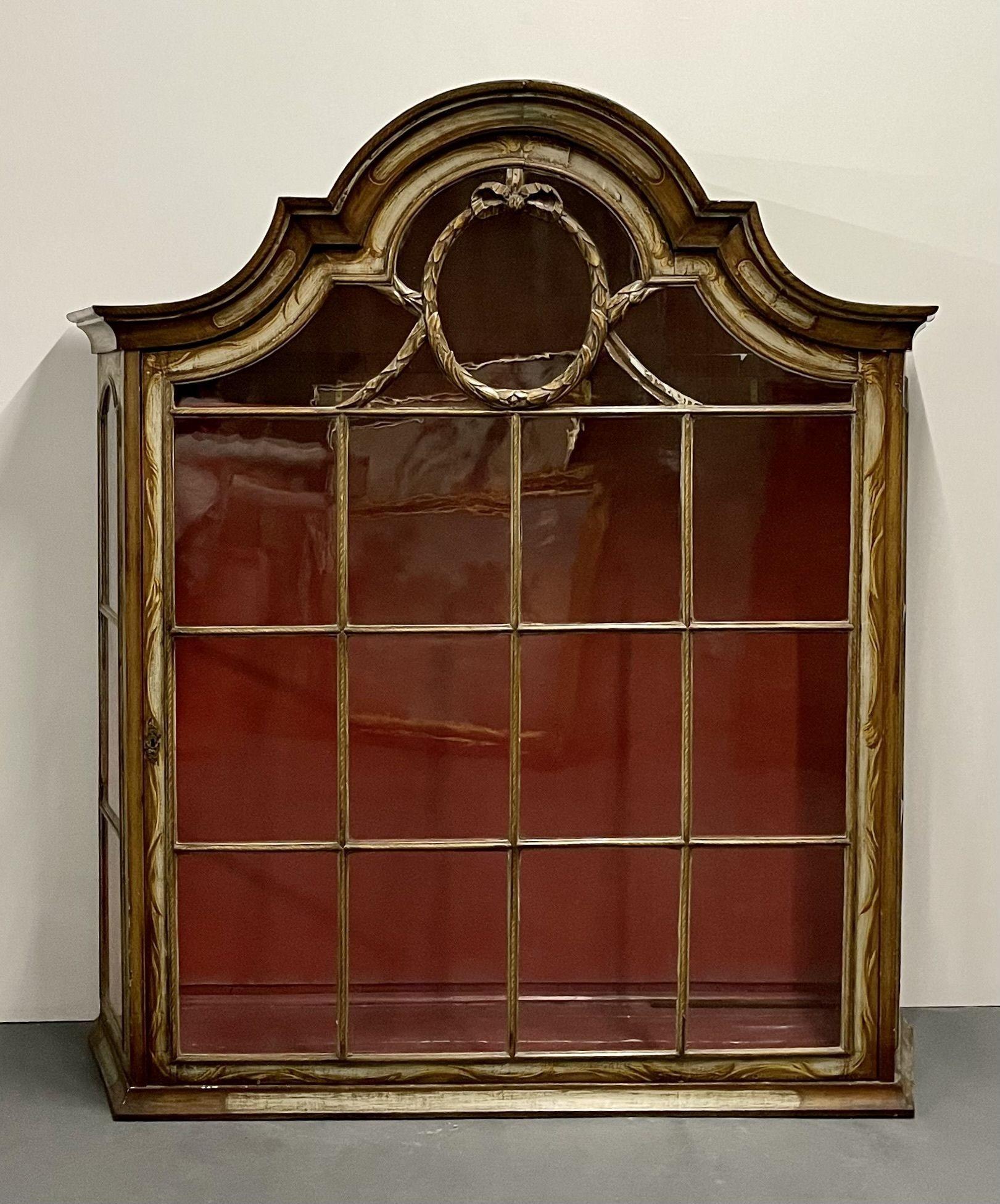 A 19th/20th Century Italian painted wall cabinet, hanging vitrine or shelving unit. 
 
A finely painted wall cabinet or hanging vitrine. This 19th century case having been wonderfully painted in the continental taste. The large open interior