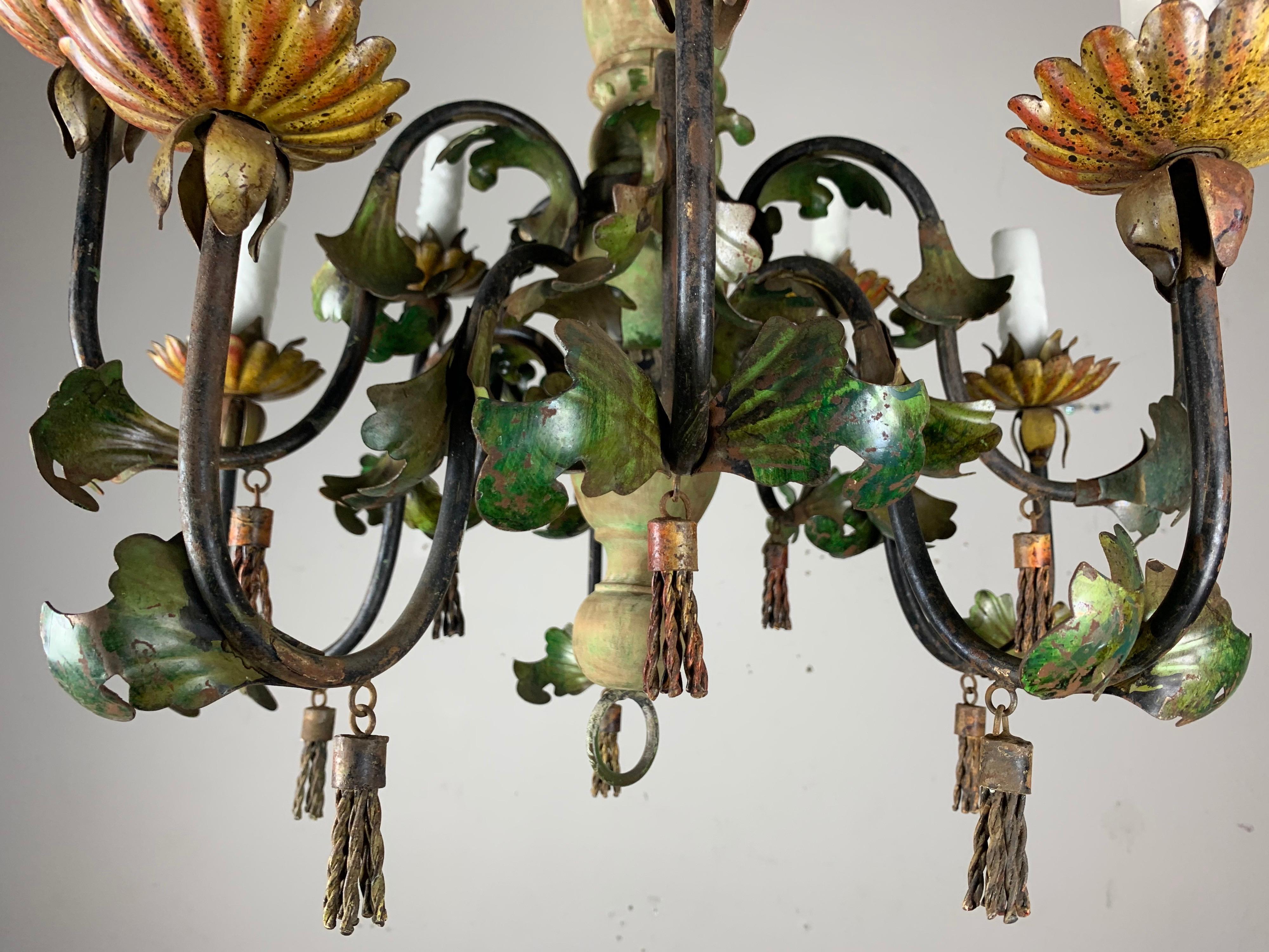 Italian Painted Wood and Iron Chandelier, C. 1940 1