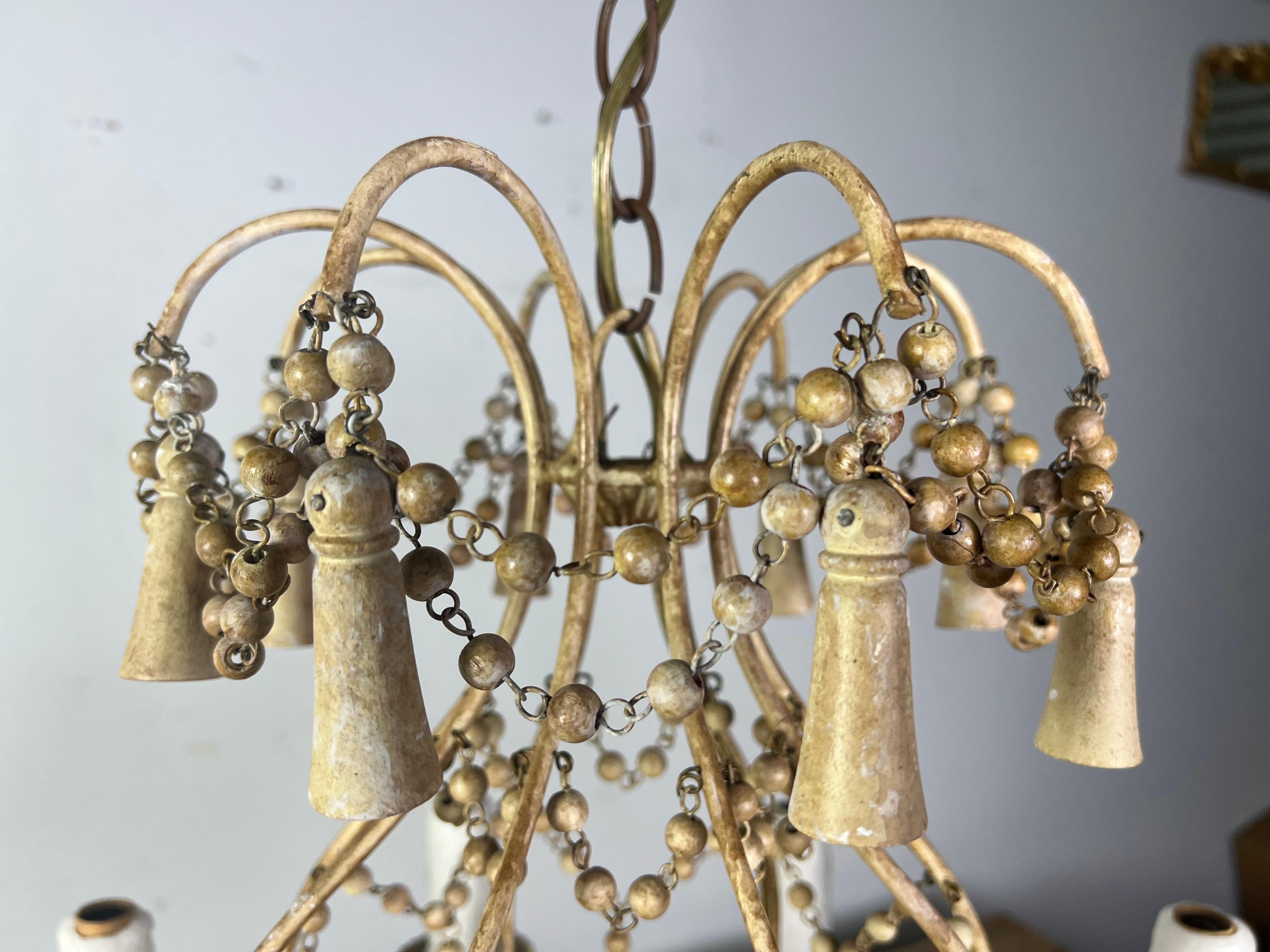 Italian Painted Wood Beaded Chandelier,  circa 1930 For Sale 2