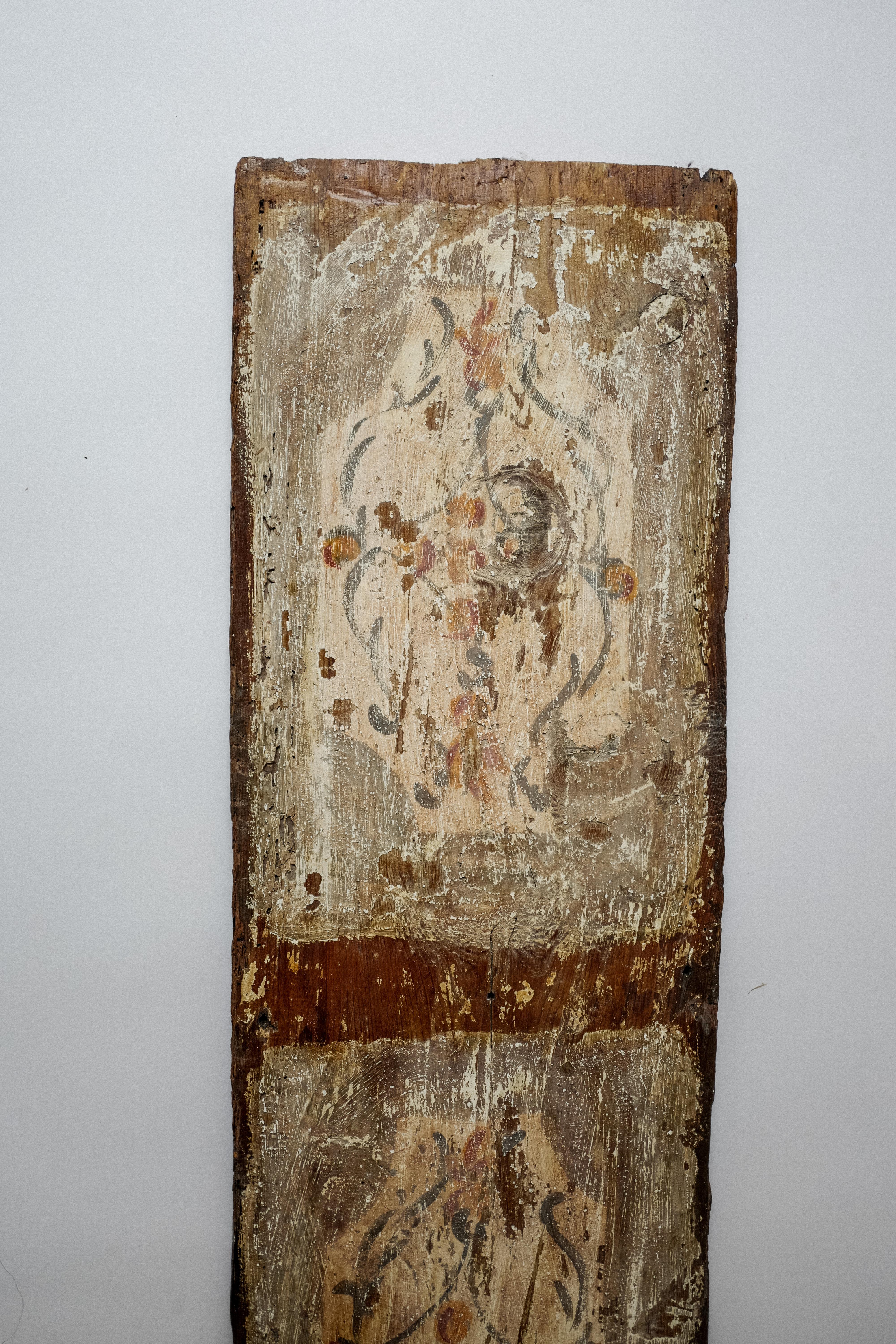 A wonderful unique set of 17th Century Italian painted wood ceiling panels. A set of 5 pieces at various sizes. Please see individual board measurements in inches below:

Board 1: 13