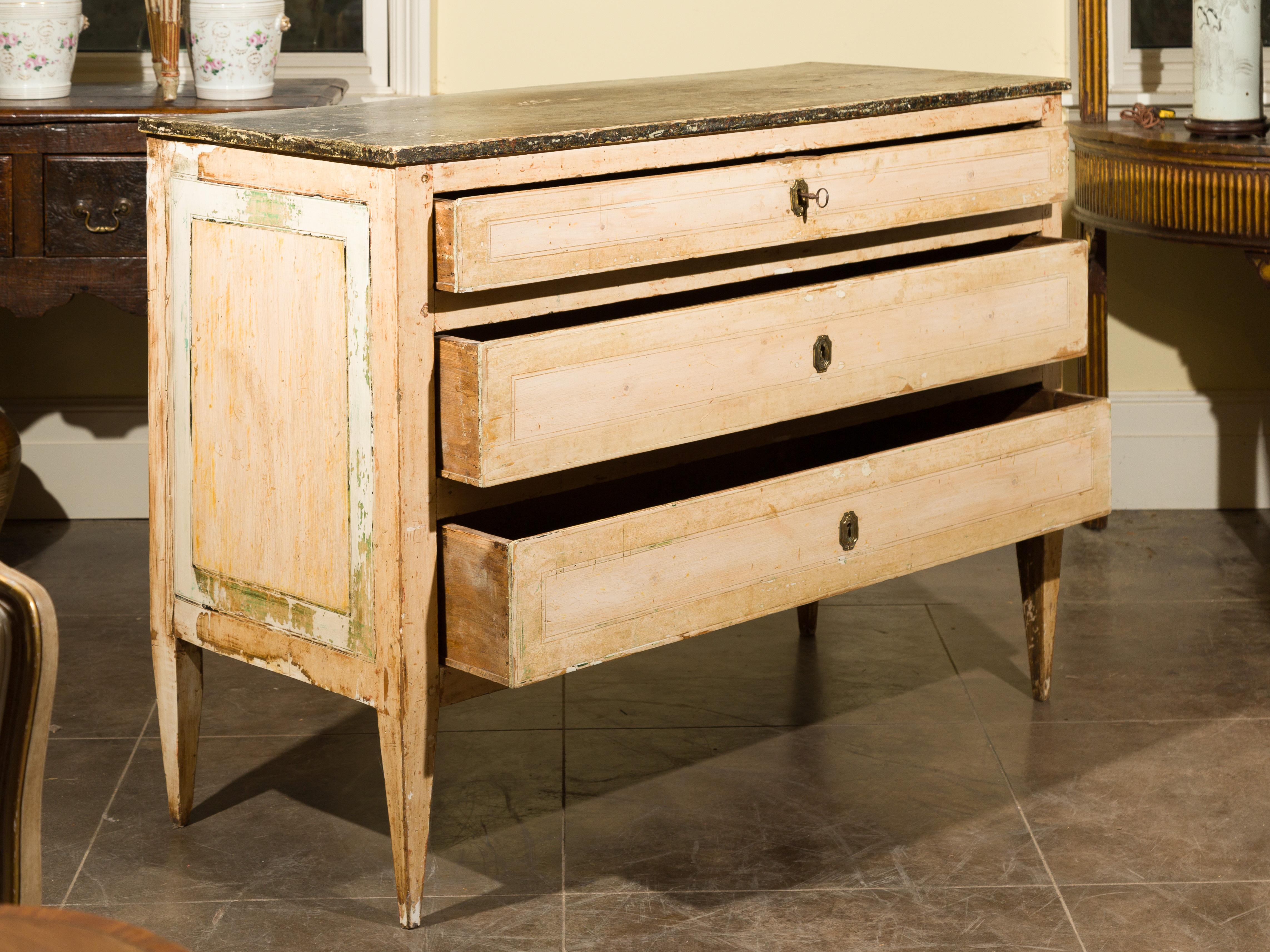 Italian Painted Wood Three-Drawer Commode with Tapered Legs, circa 1800 5