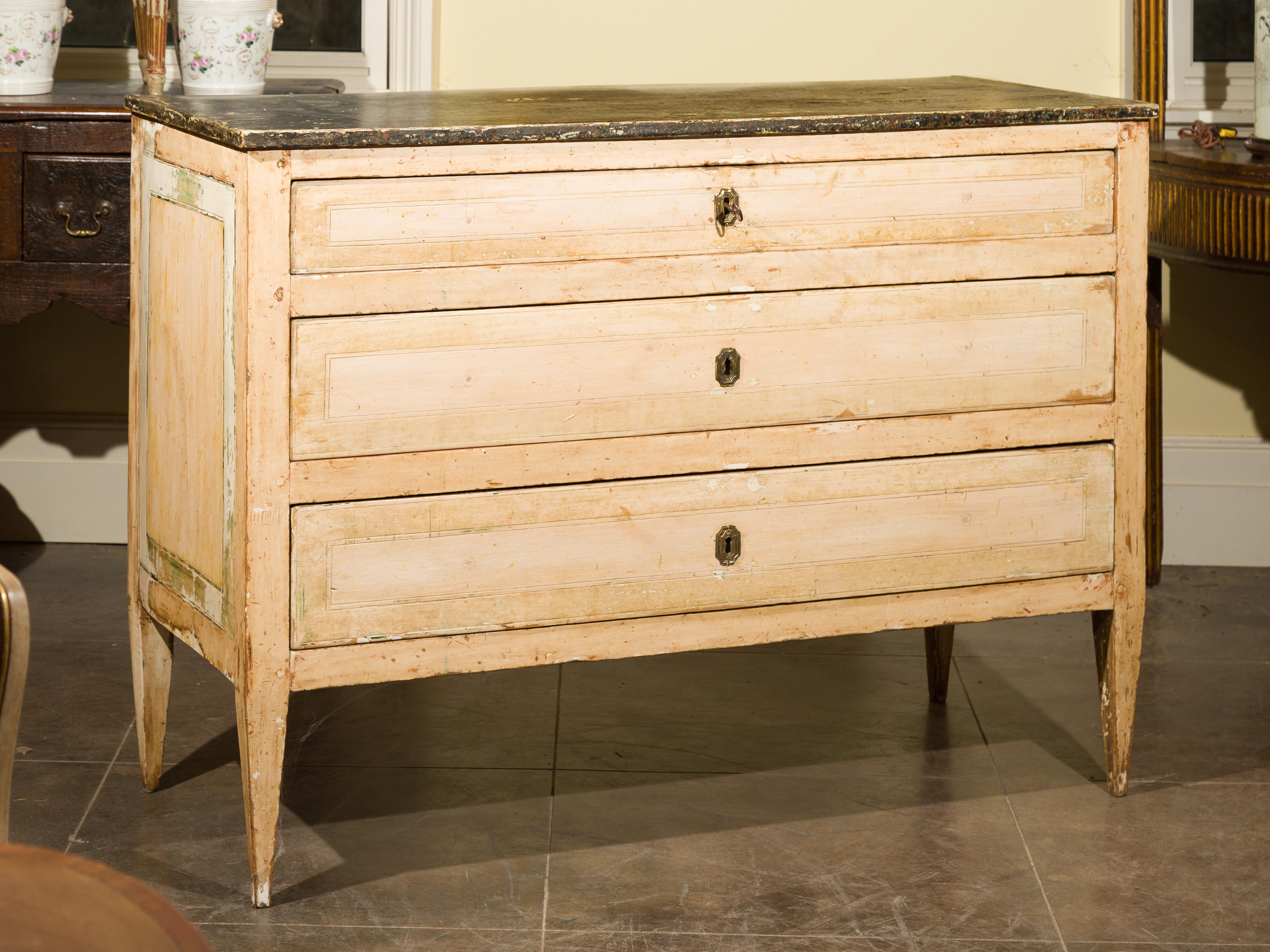 Italian Painted Wood Three-Drawer Commode with Tapered Legs, circa 1800 4