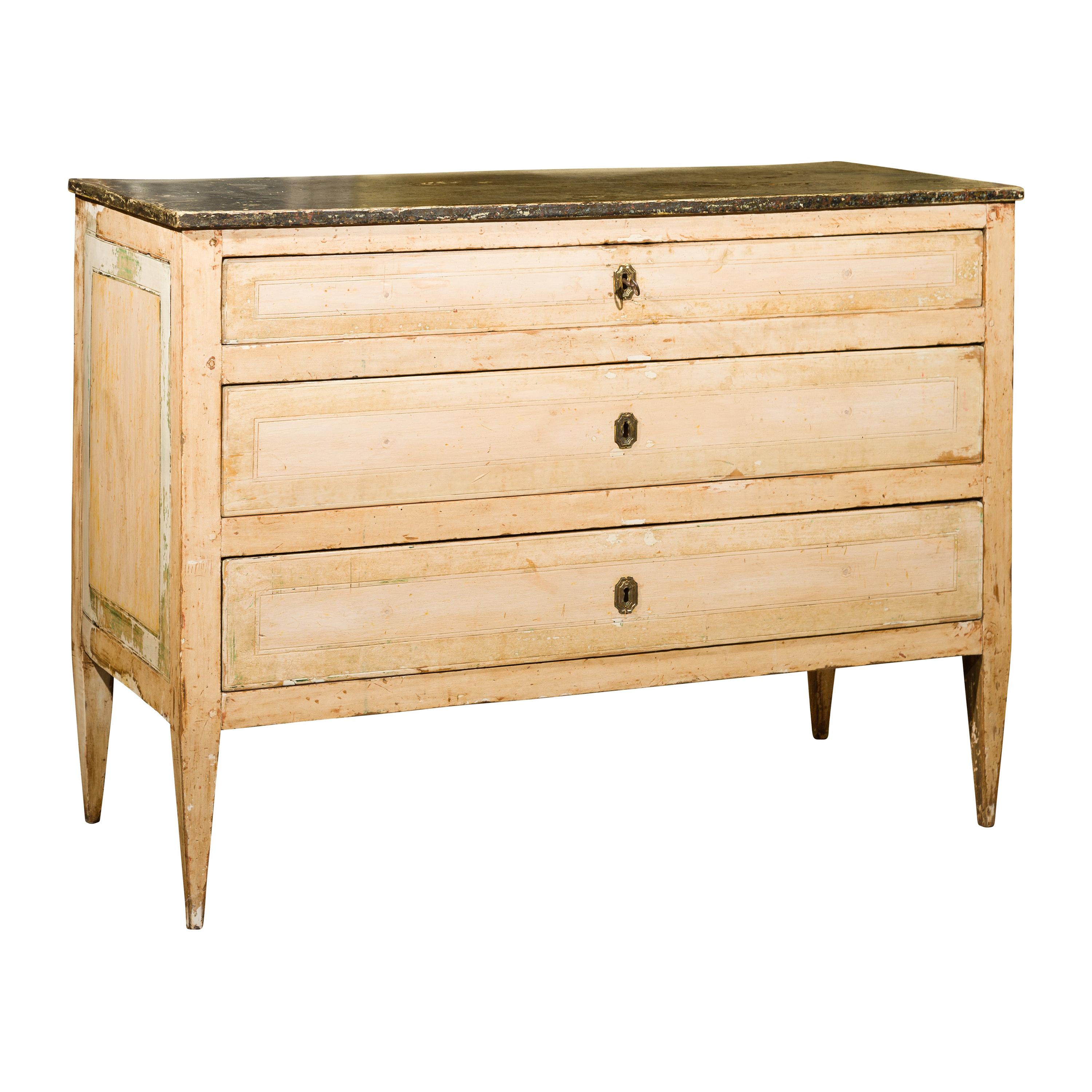 Italian Painted Wood Three-Drawer Commode with Tapered Legs, circa 1800