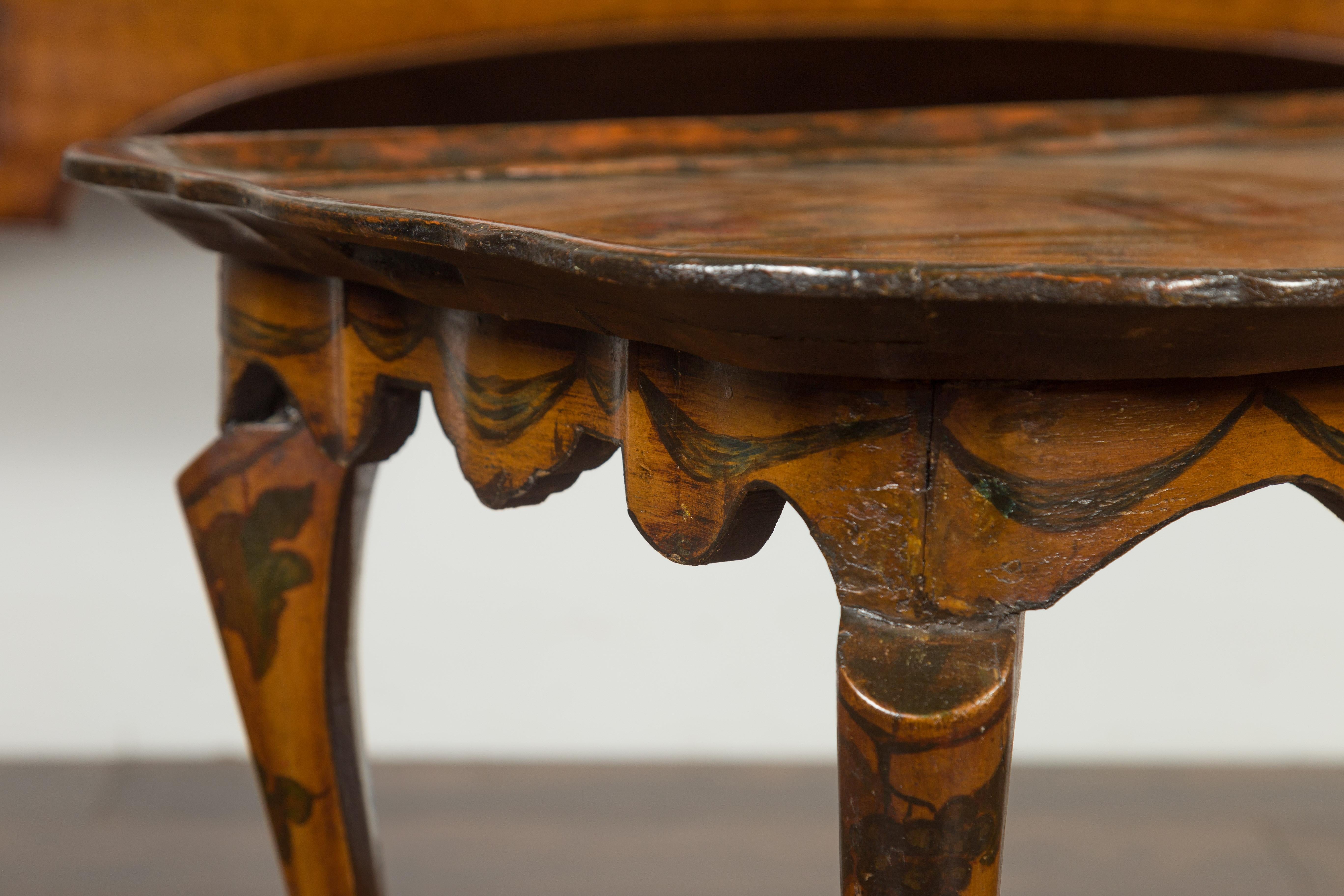 Italian Painted Wood Tray Top Table with Bird and Floral Motifs, circa 1920 7
