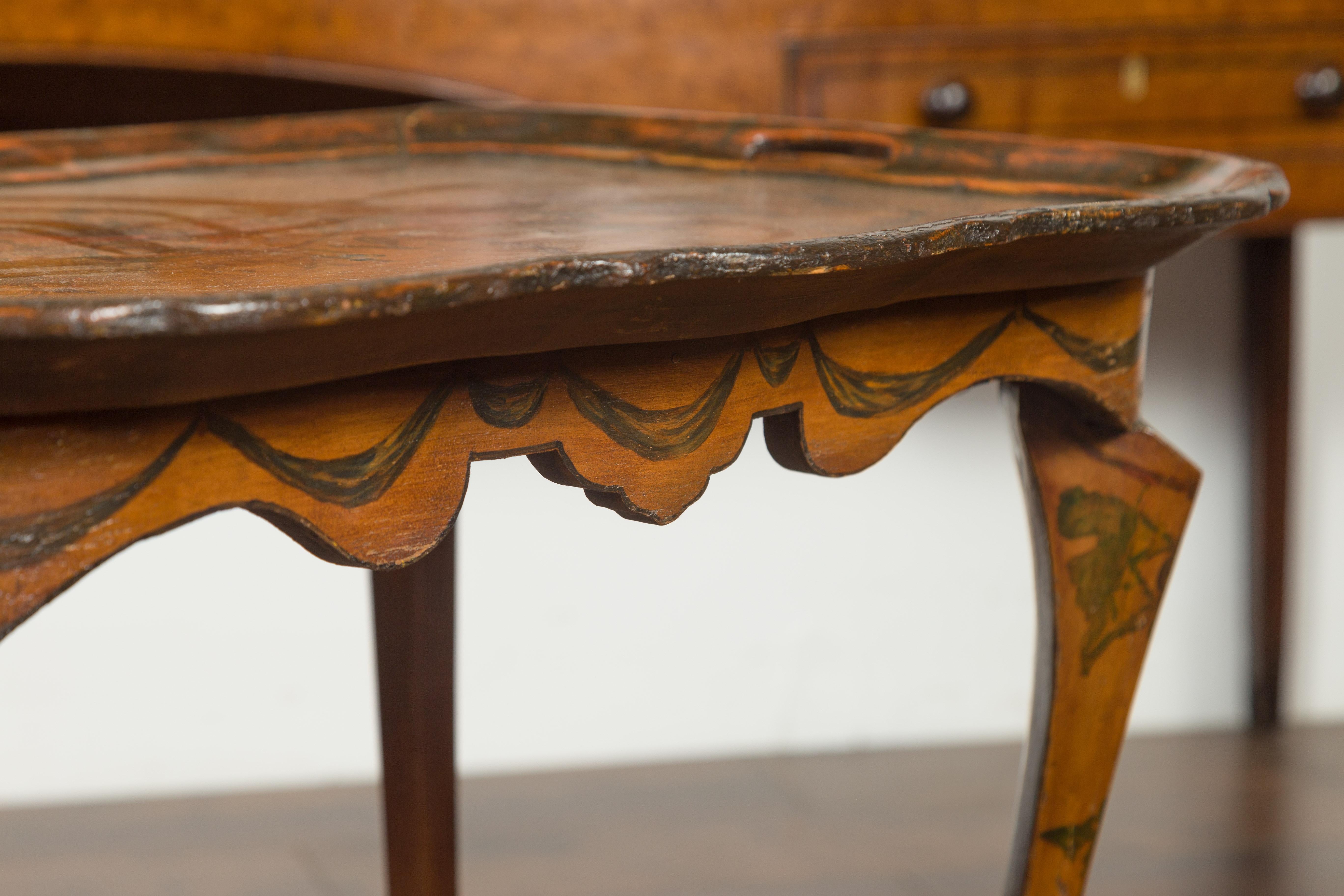Italian Painted Wood Tray Top Table with Bird and Floral Motifs, circa 1920 9