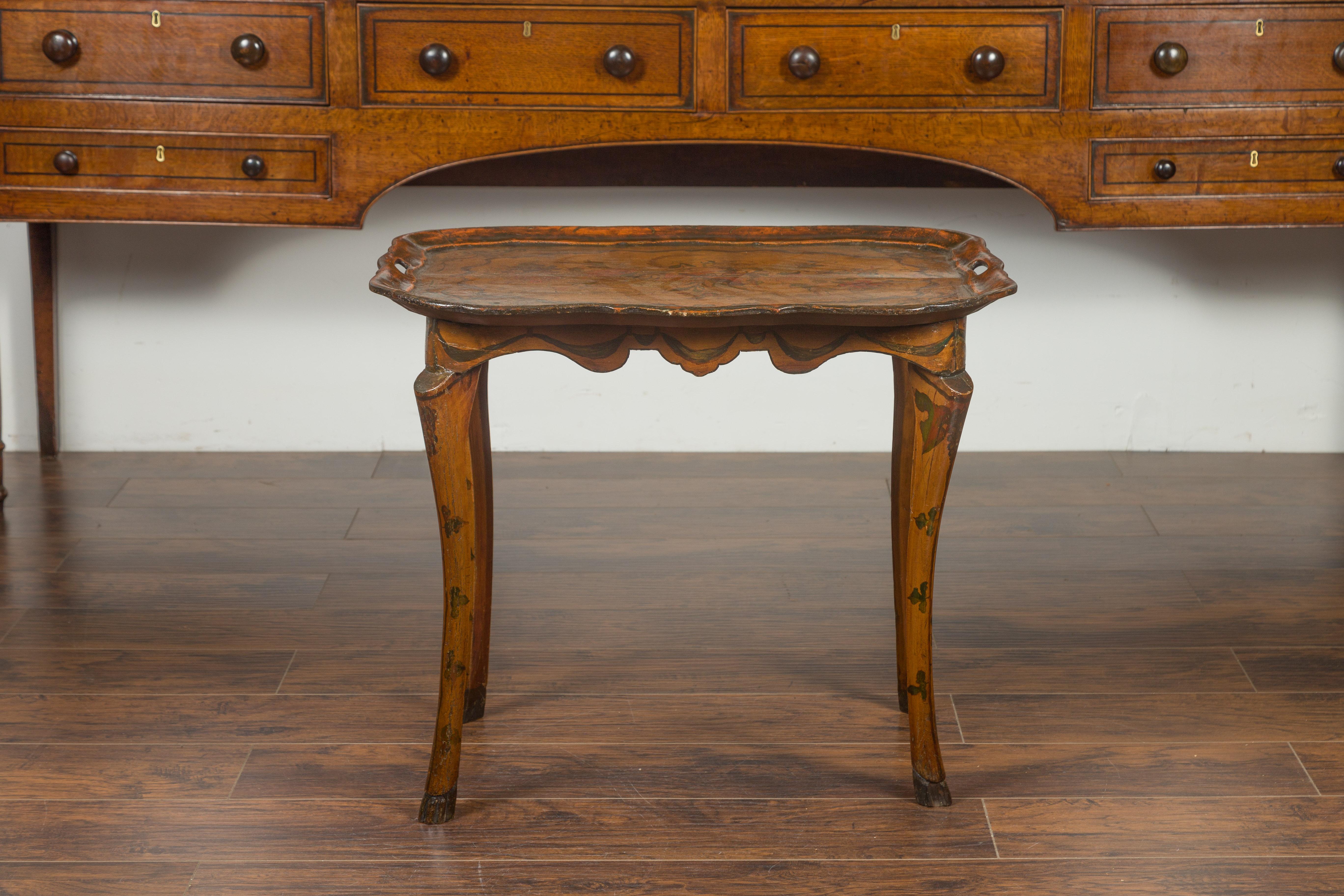 Italian Painted Wood Tray Top Table with Bird and Floral Motifs, circa 1920 11