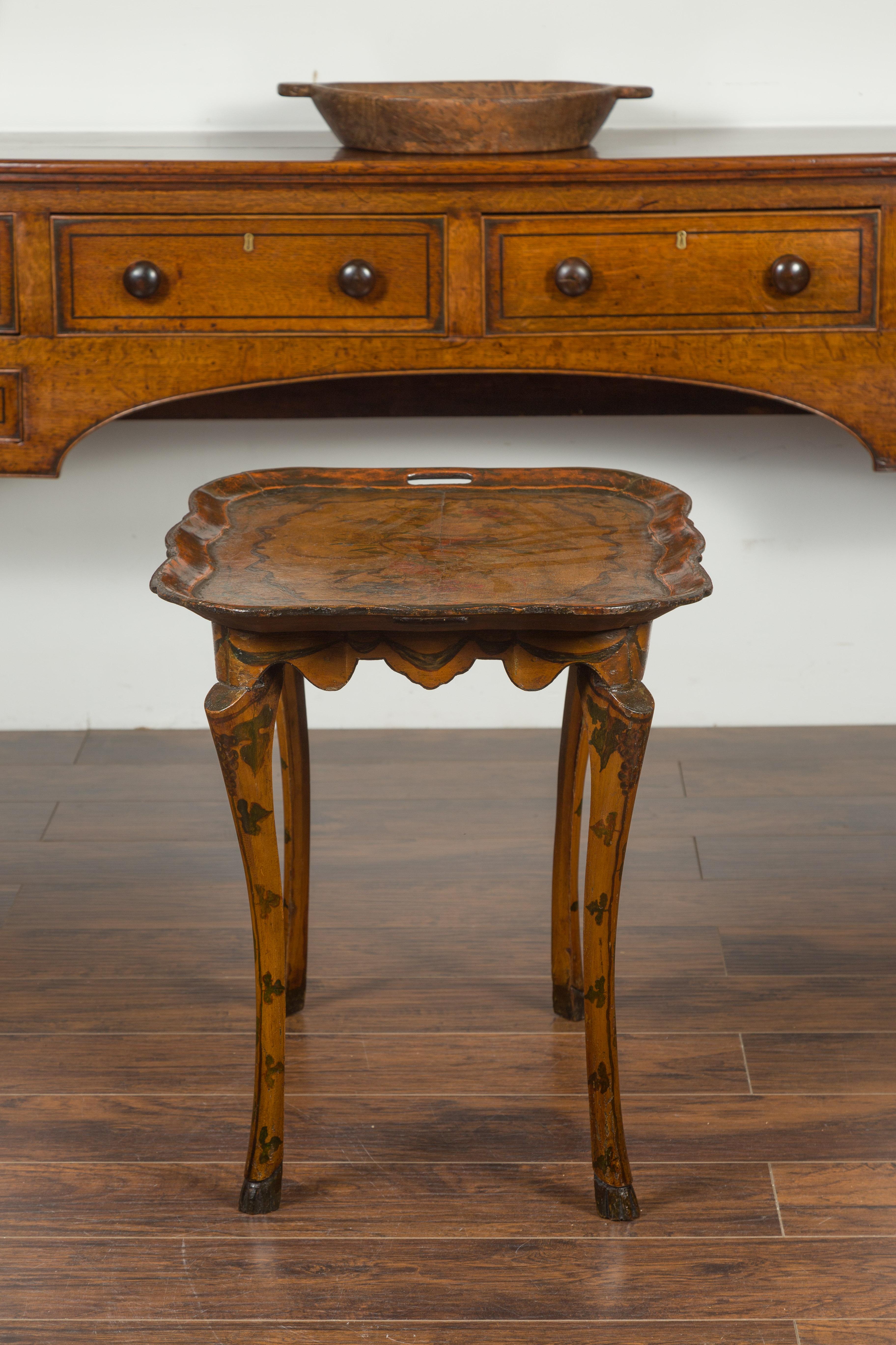 Italian Painted Wood Tray Top Table with Bird and Floral Motifs, circa 1920 12