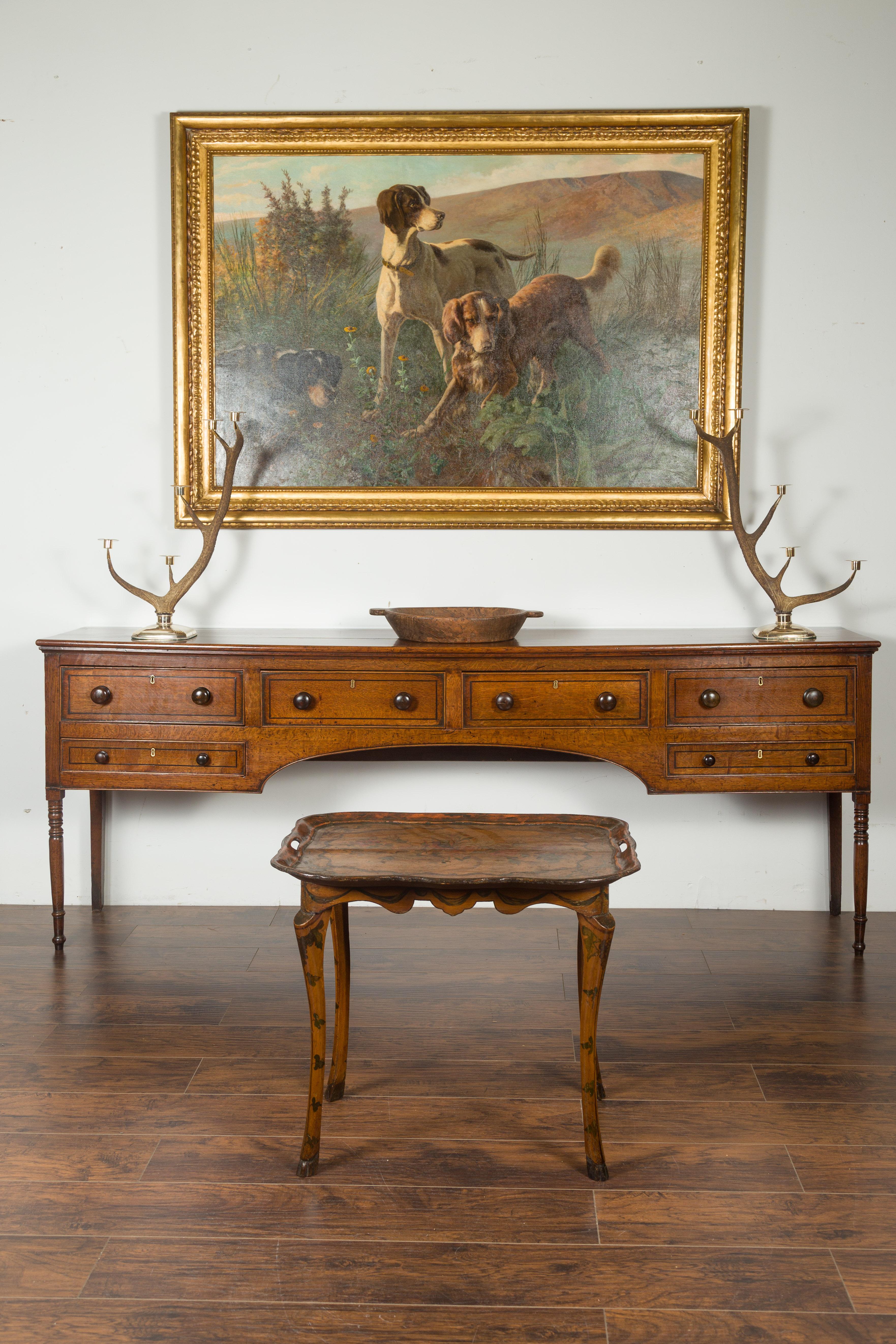 Italian Painted Wood Tray Top Table with Bird and Floral Motifs, circa 1920 1