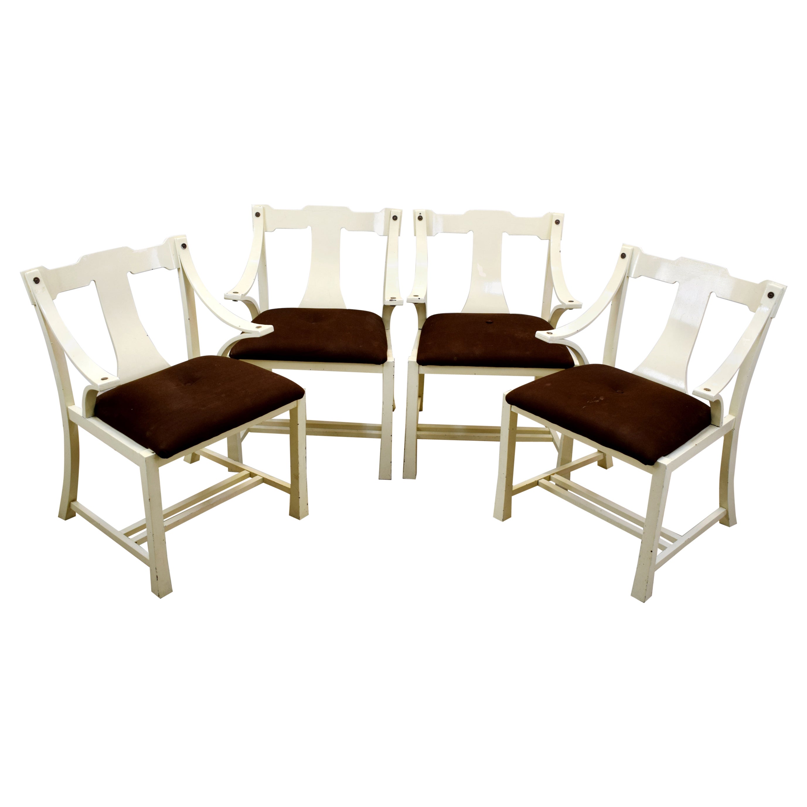 Juego de 4 sillas de comedor italianas de madera pintada, años 60