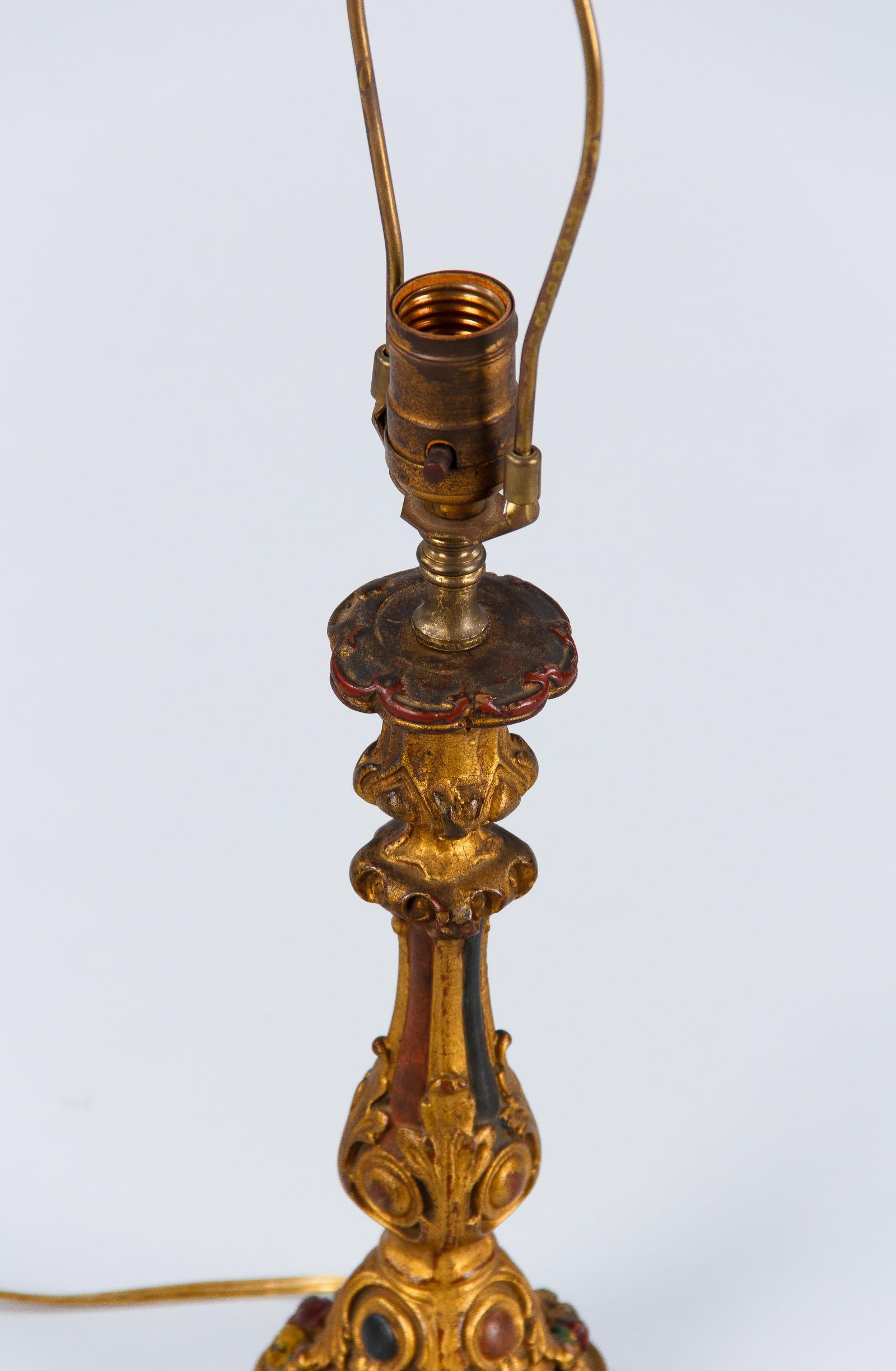 20th Century Italian Painted Wooden Table Lamp, 1920s