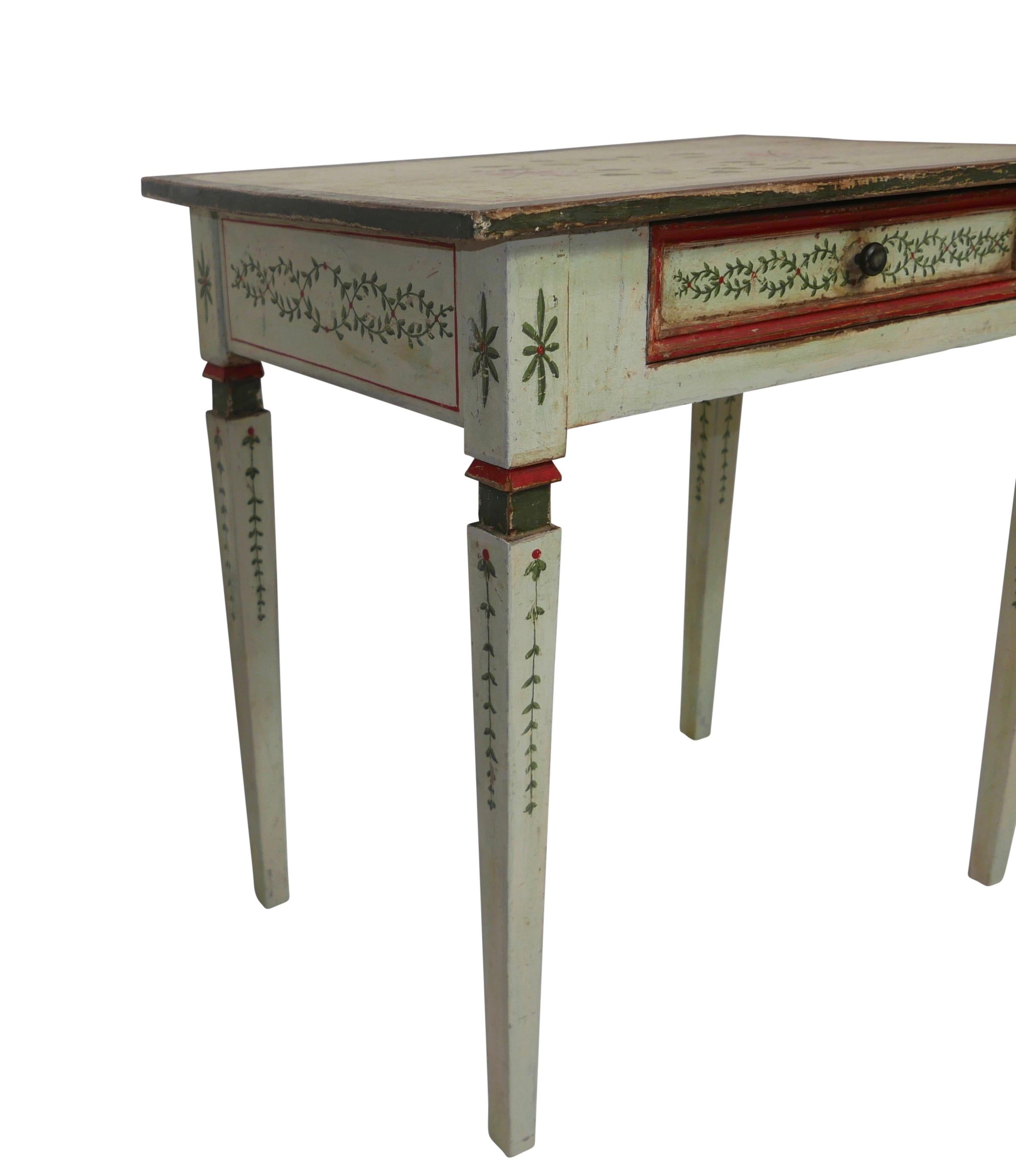 Hand-Painted Italian Painted Writing Table, Desk, Side Table, Early 19th Century