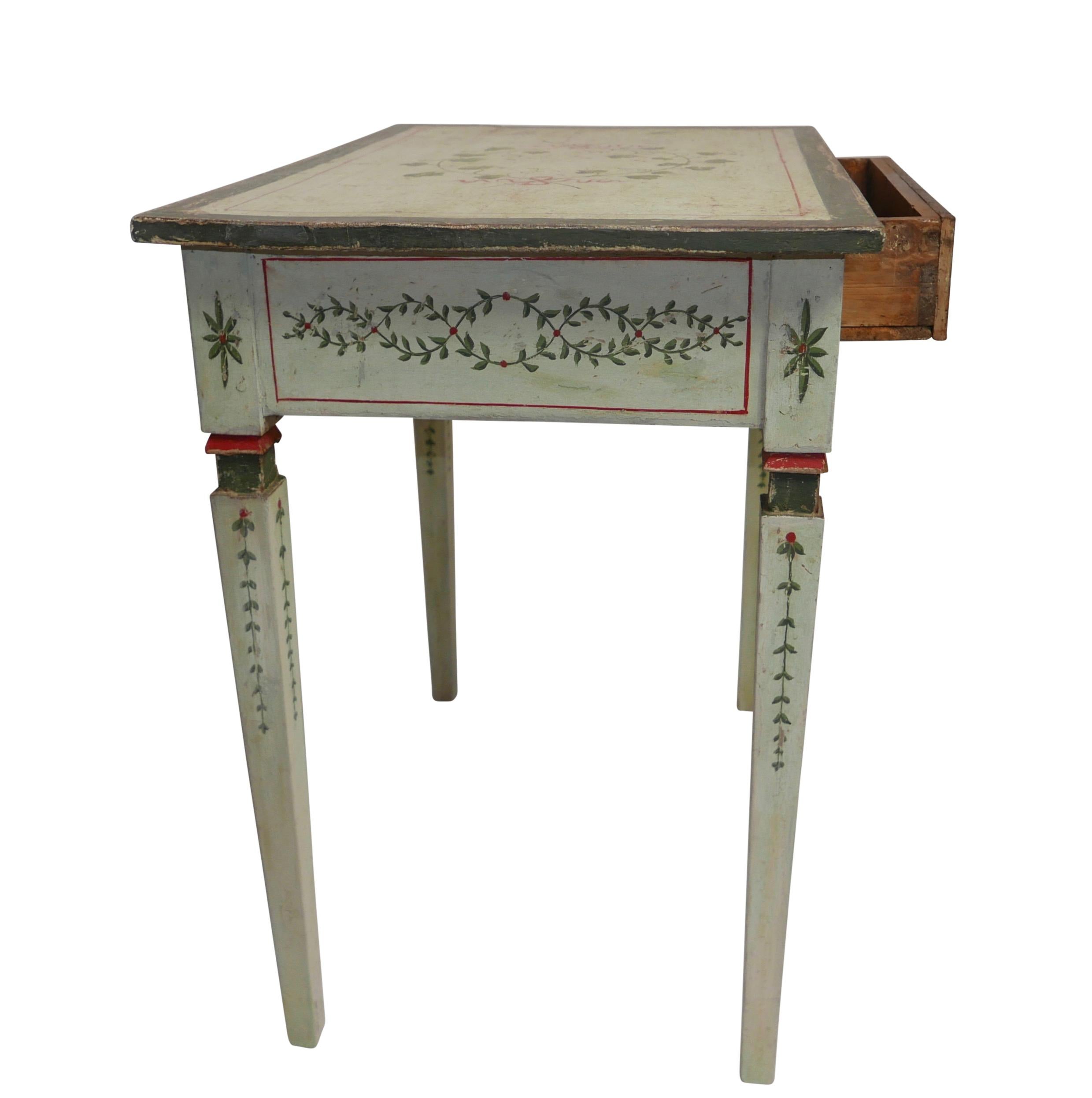 Wood Italian Painted Writing Table, Desk, Side Table, Early 19th Century
