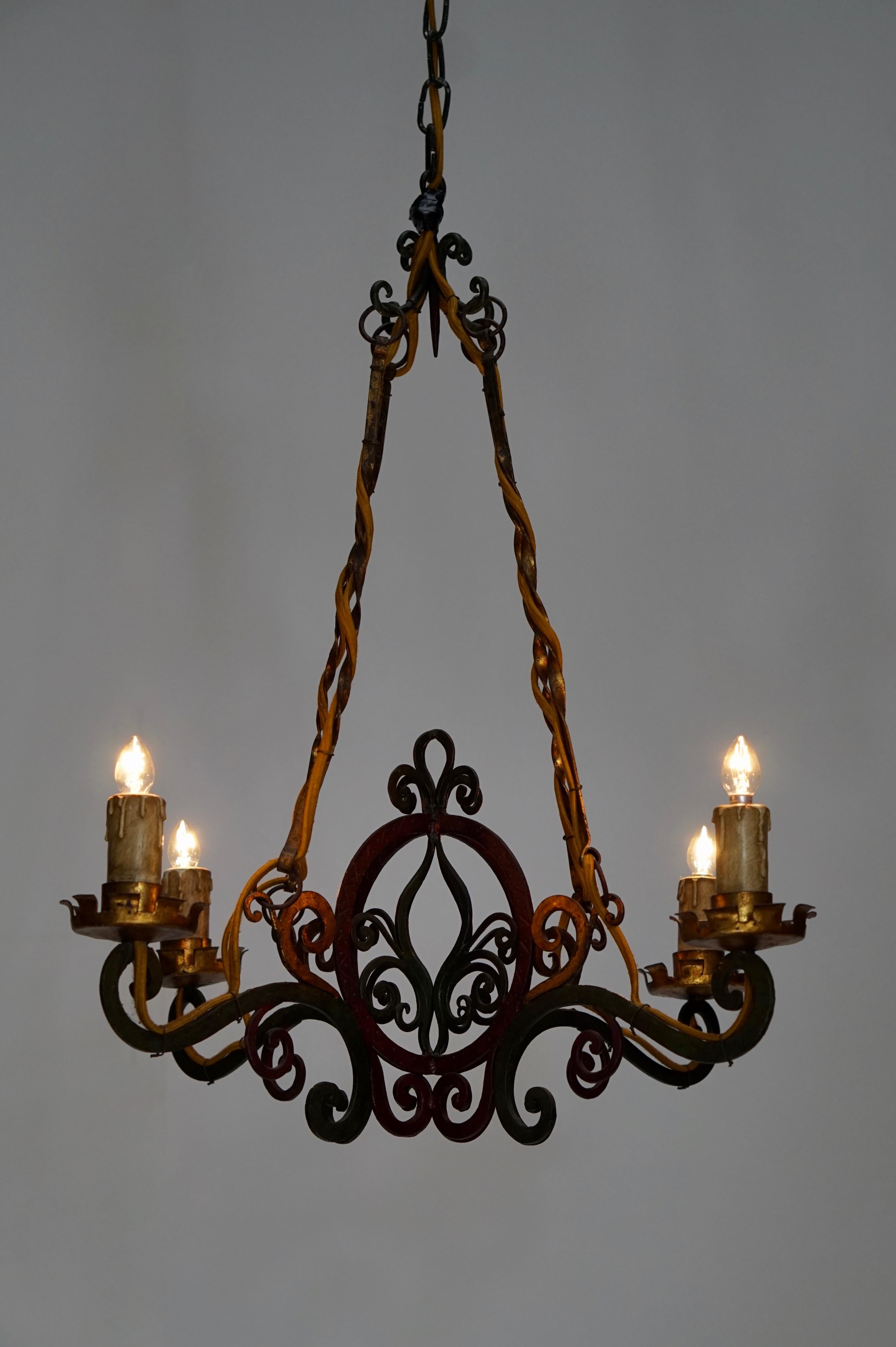 Italian Painted Wrought Iron Four Lights Chandelier For Sale 7